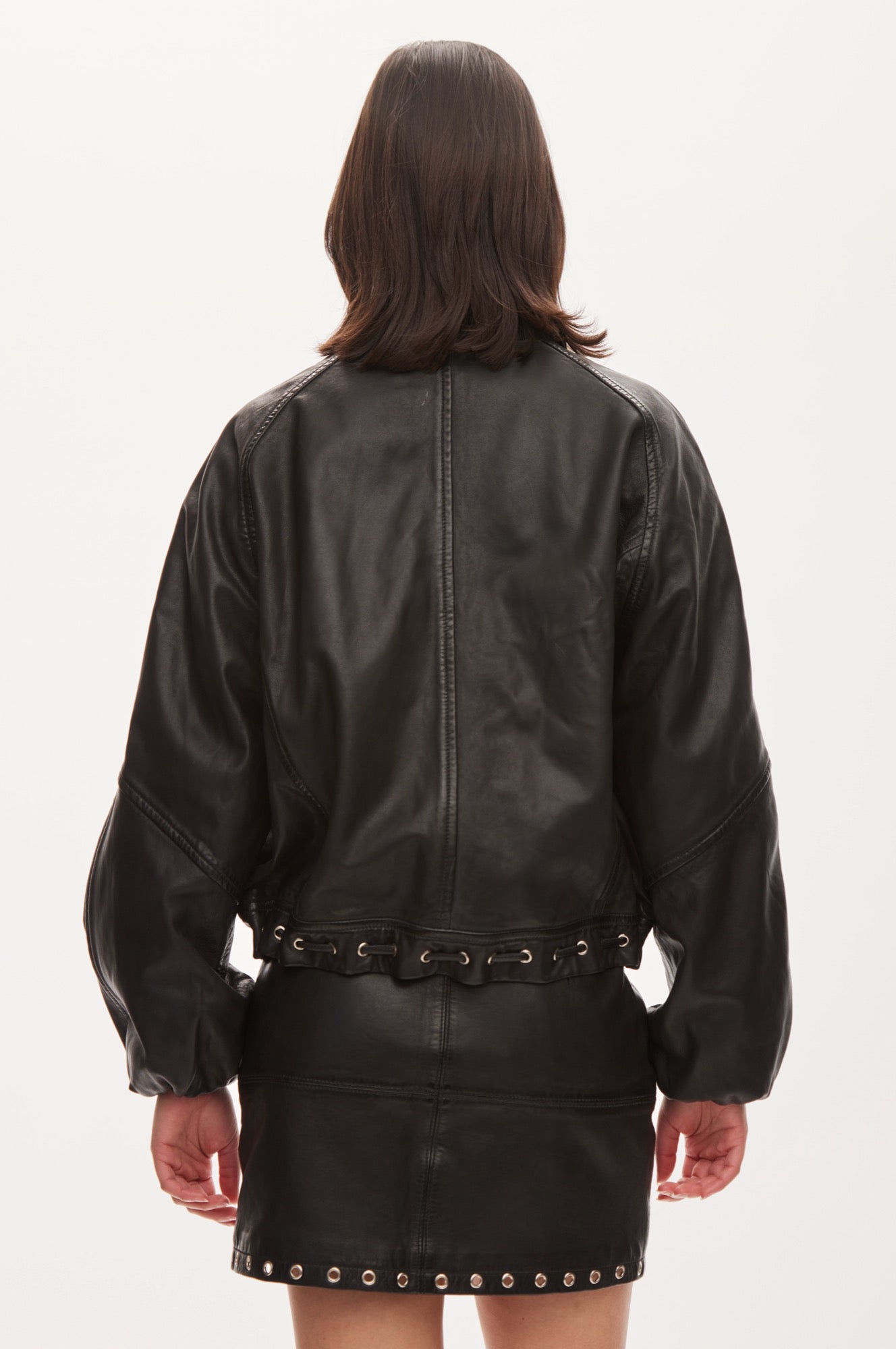 Oval Square Eye leather bomber JACKETS Worn black
