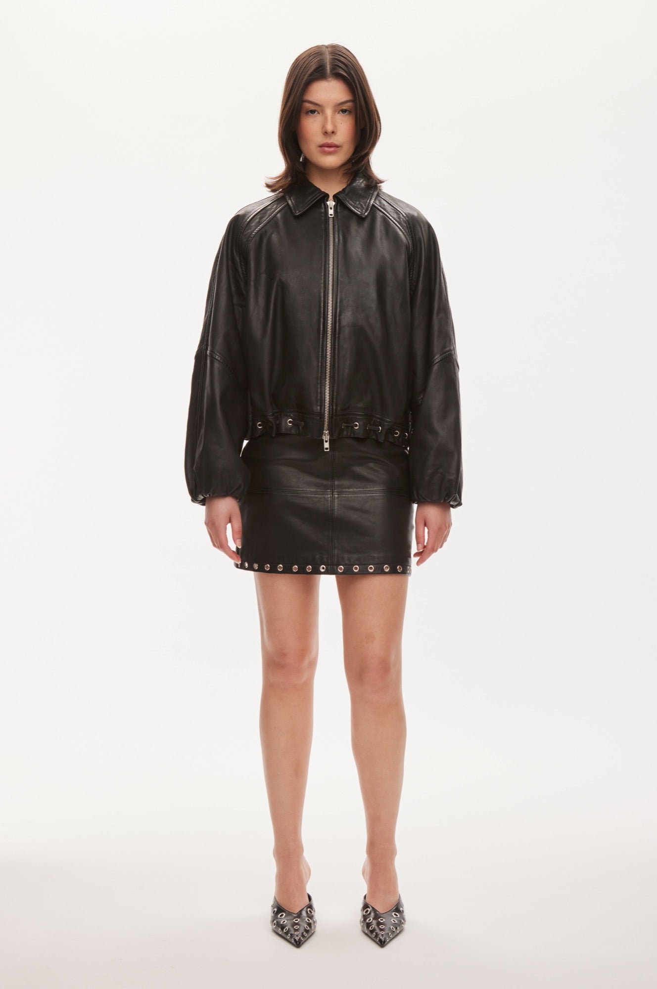 Oval Square Eye leather bomber JACKETS Worn black