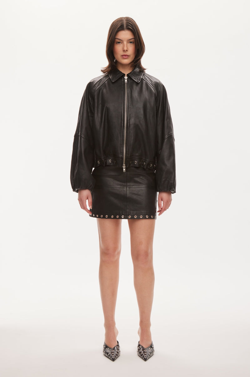 Oval Square Eye leather bomber JACKETS Worn black