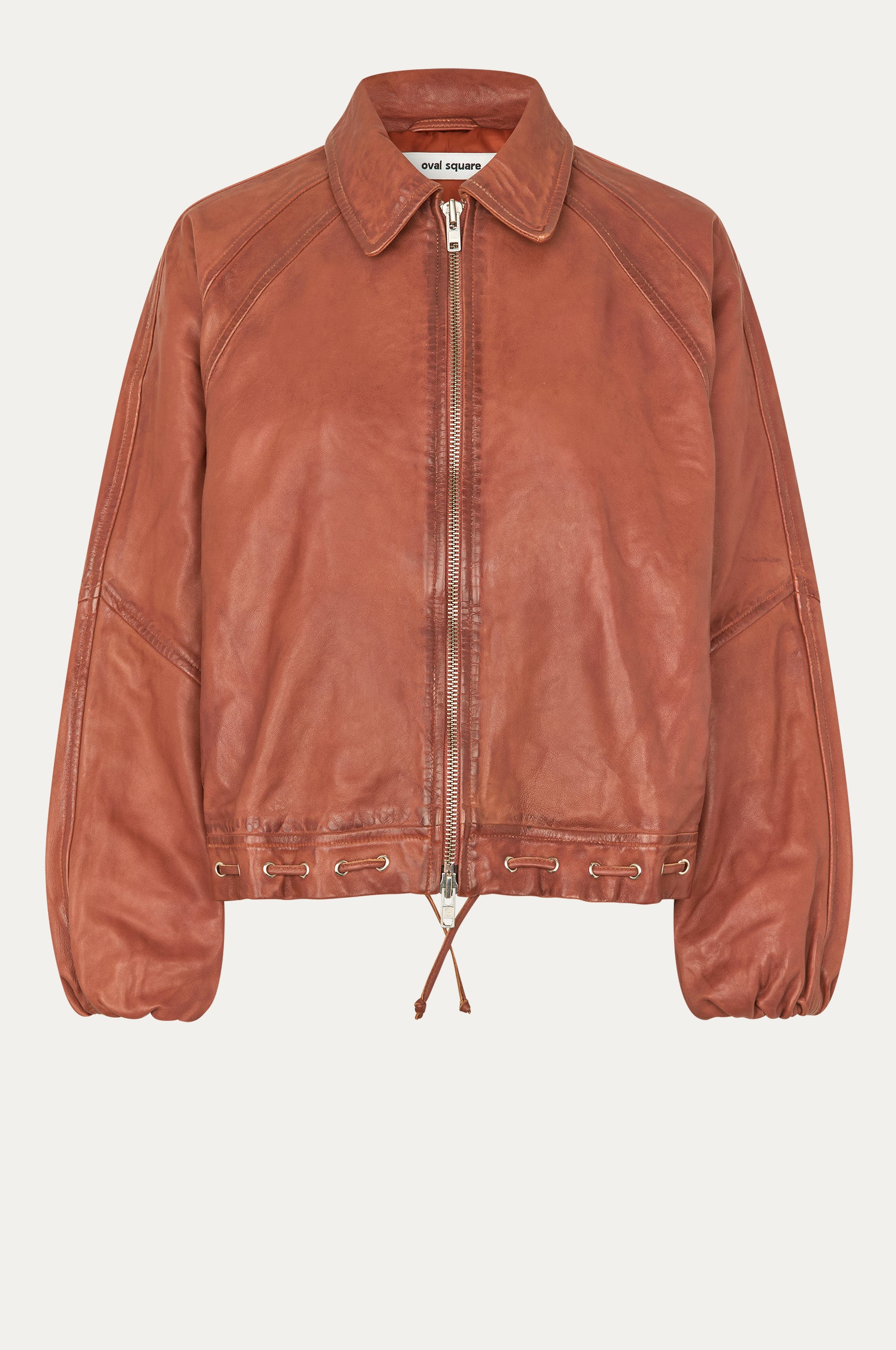 Oval Square Eye leather bomber JACKETS Worn warm brown