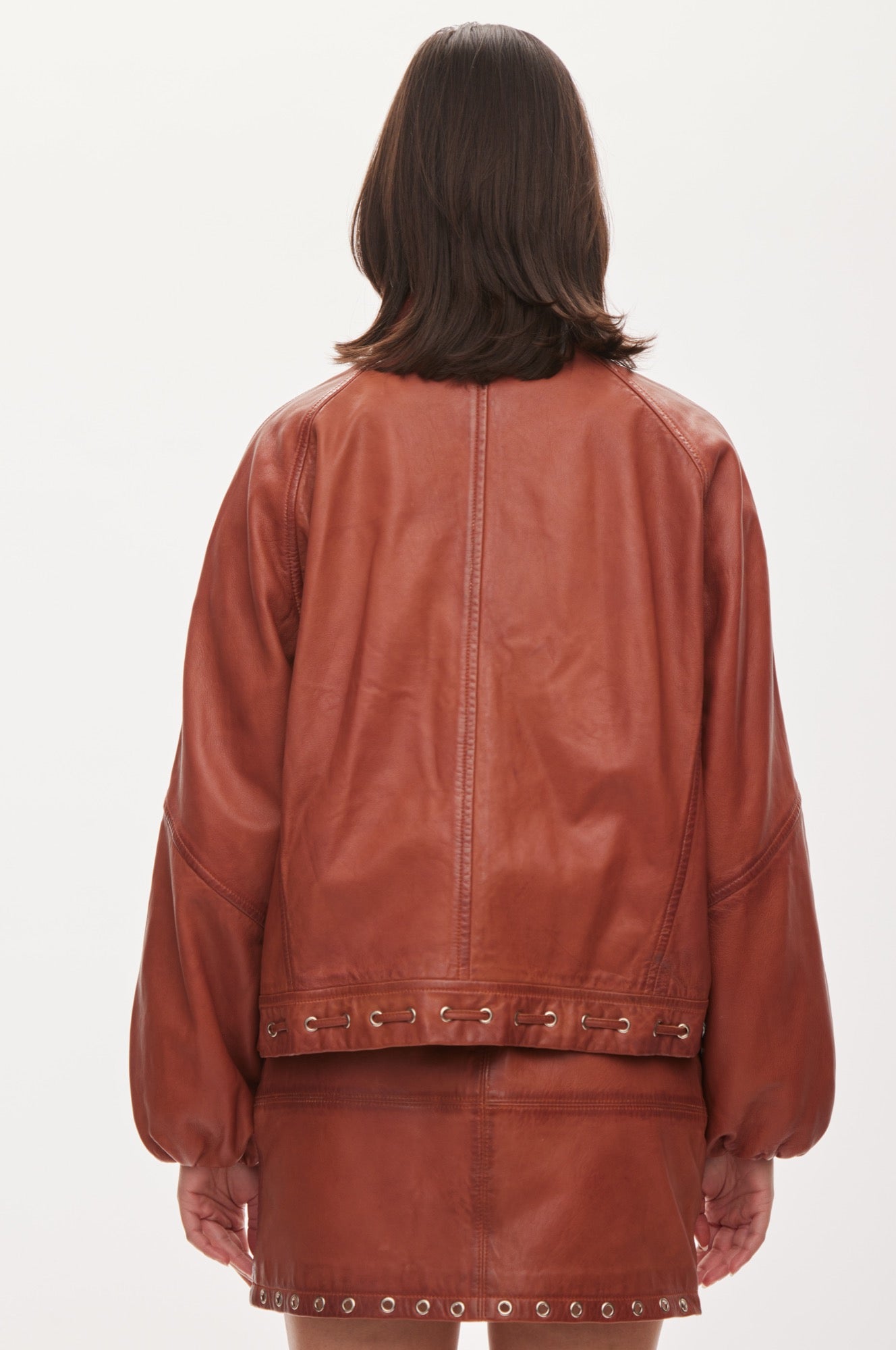 Oval Square Eye leather bomber JACKETS Worn warm brown