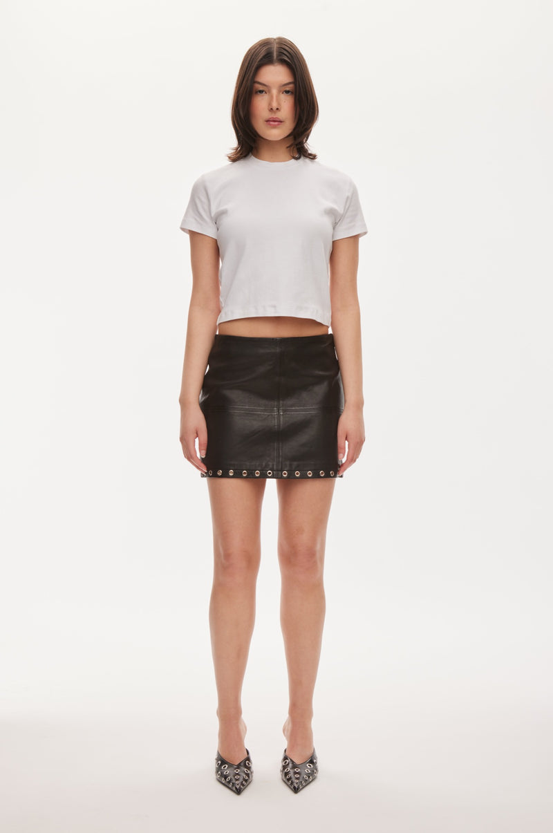Oval Square Eye leather skirt SKIRTS Worn black