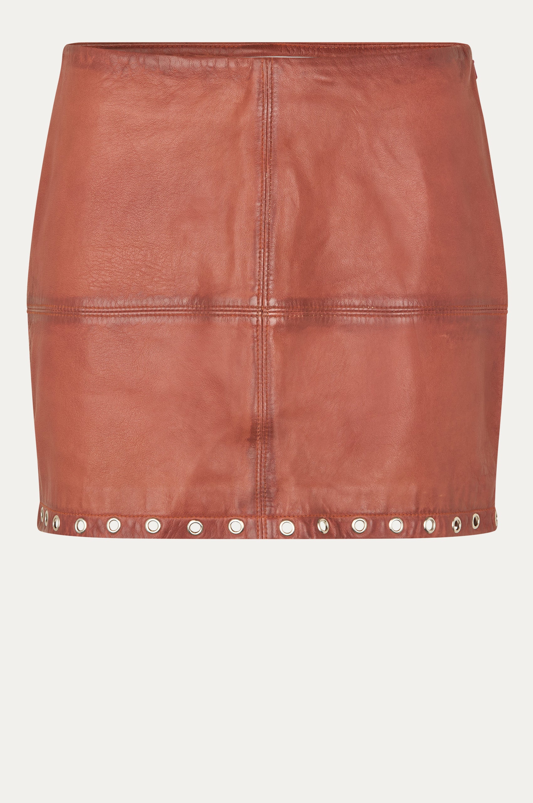 Oval Square Eye leather skirt SKIRTS Worn warm brown