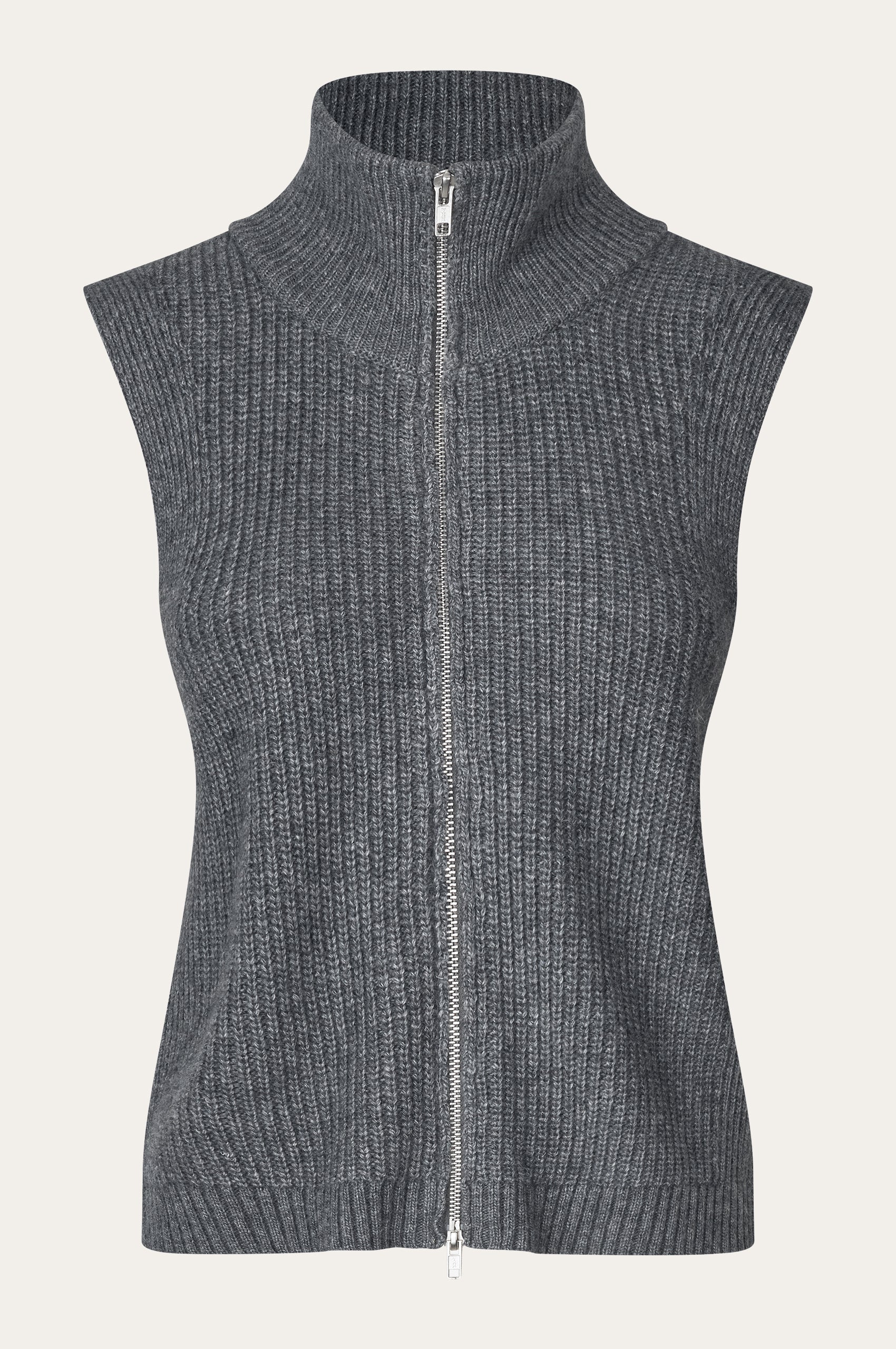 Oval Square Fave Knit Zip Vest KNITS 7004 Dark Grey Melange