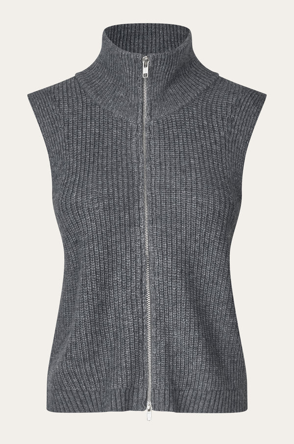 Oval Square Fave Knit Zip Vest KNITS 7004 Dark Grey Melange