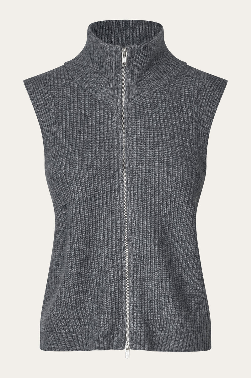 Oval Square Fave Knit Zip Vest KNITS 7004 Dark Grey Melange