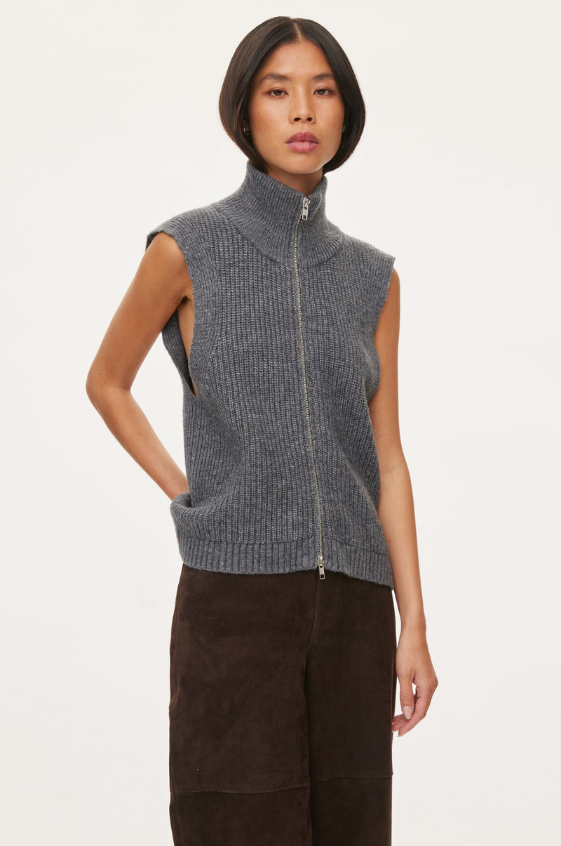 Oval Square Fave Knit Zip Vest KNITS 7004 Dark Grey Melange