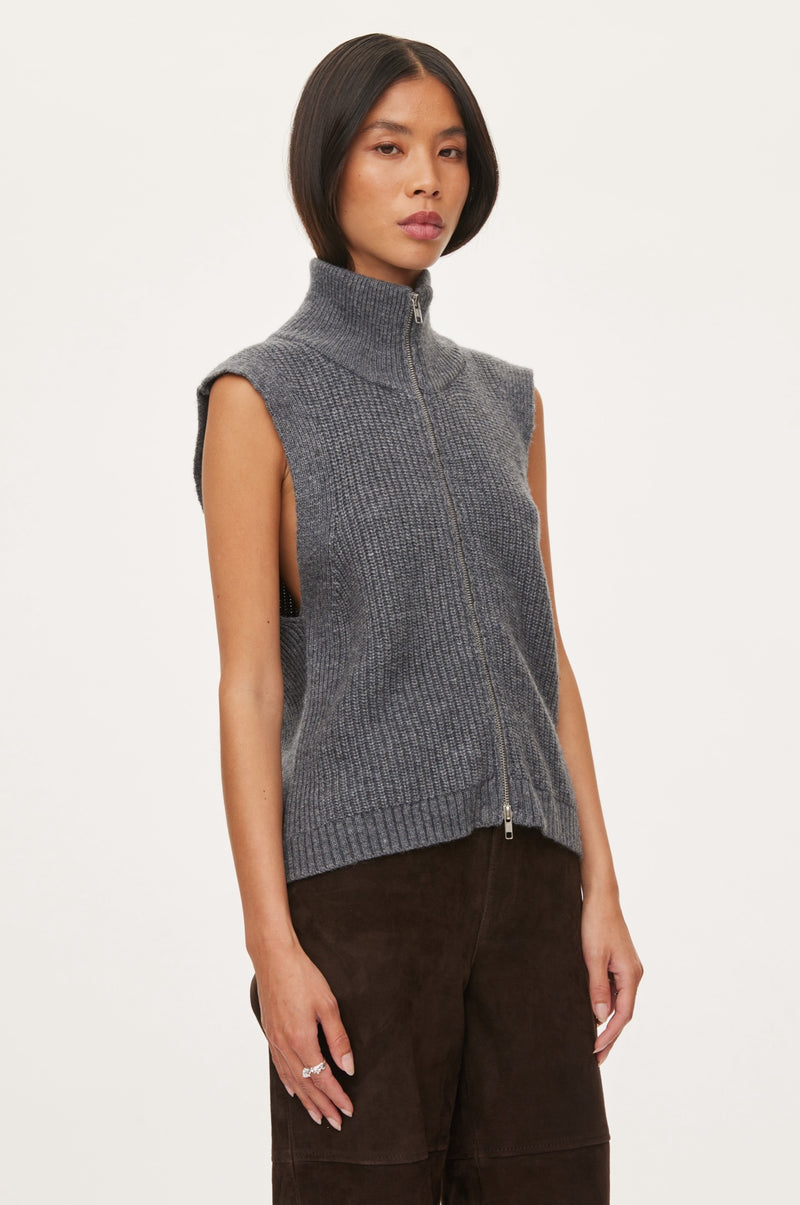 Oval Square Fave Knit Zip Vest KNITS 7004 Dark Grey Melange
