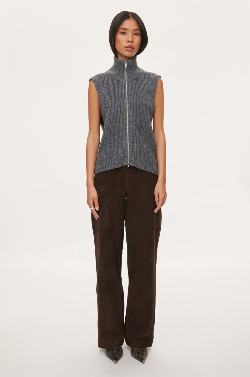 Oval Square Fave Knit Zip Vest KNITS 7004 Dark Grey Melange