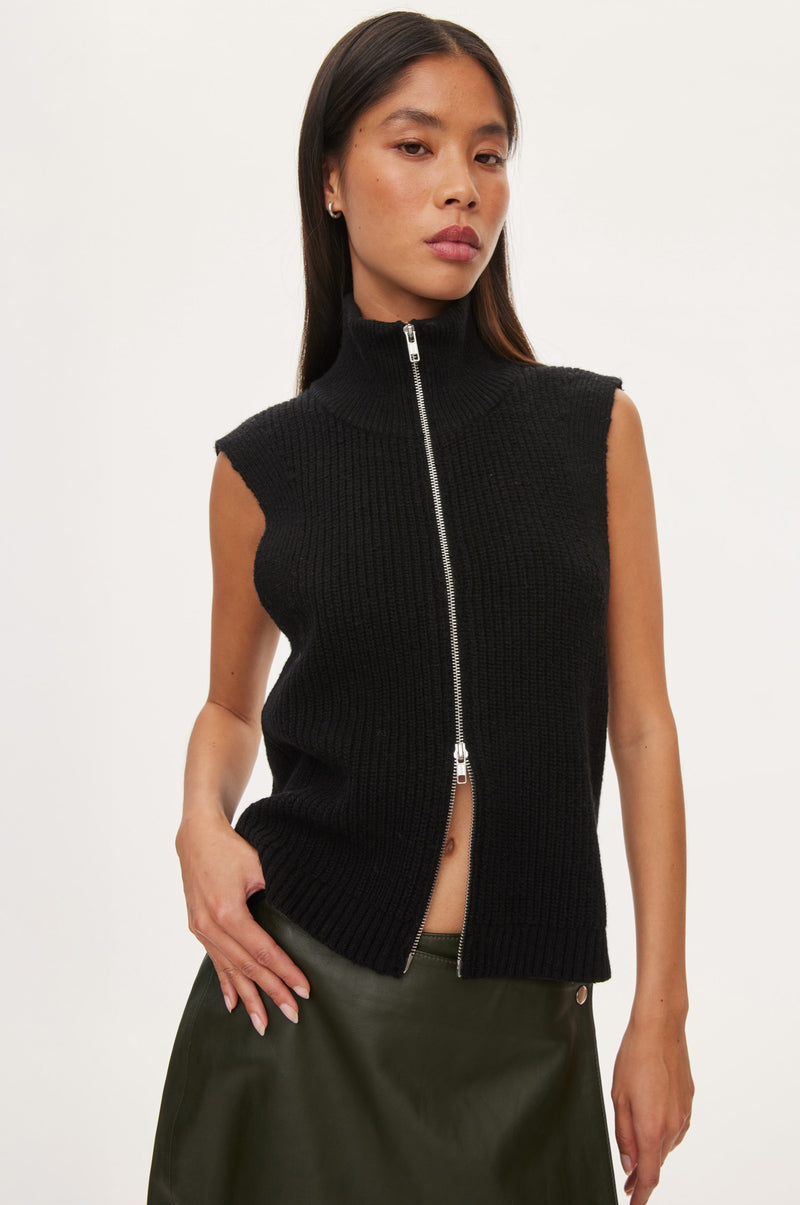 Oval Square Fave Knit Zip Vest KNITS 8001 Black