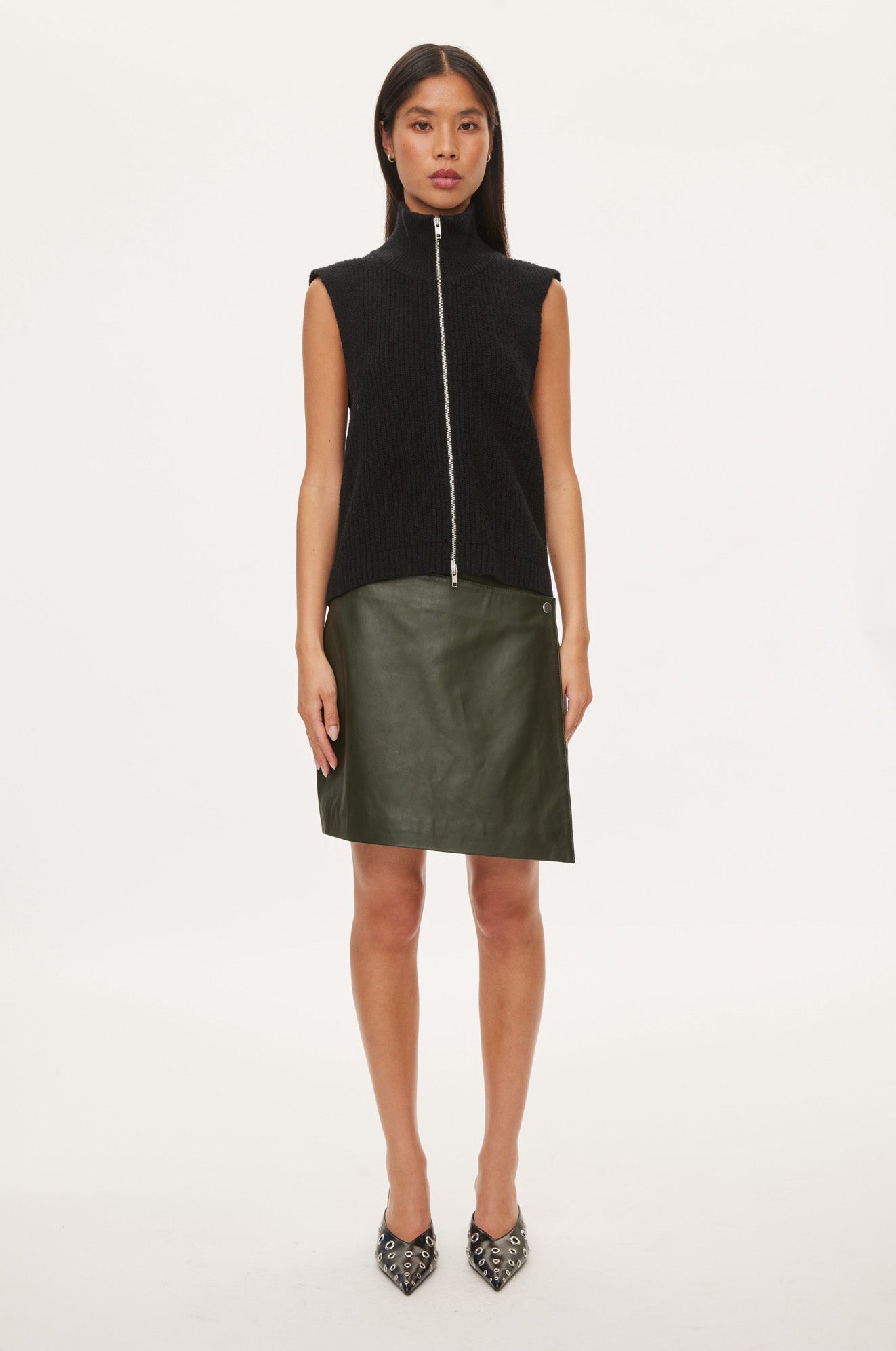 Oval Square Fave Knit Zip Vest KNITS 8001 Black