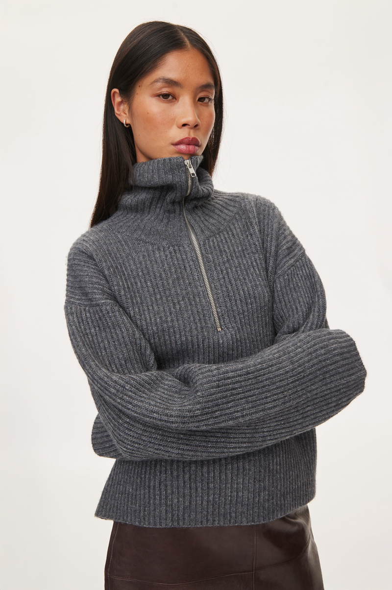 Oval Square Fave Zip Knit KNITS 7004 Dark Grey Melange