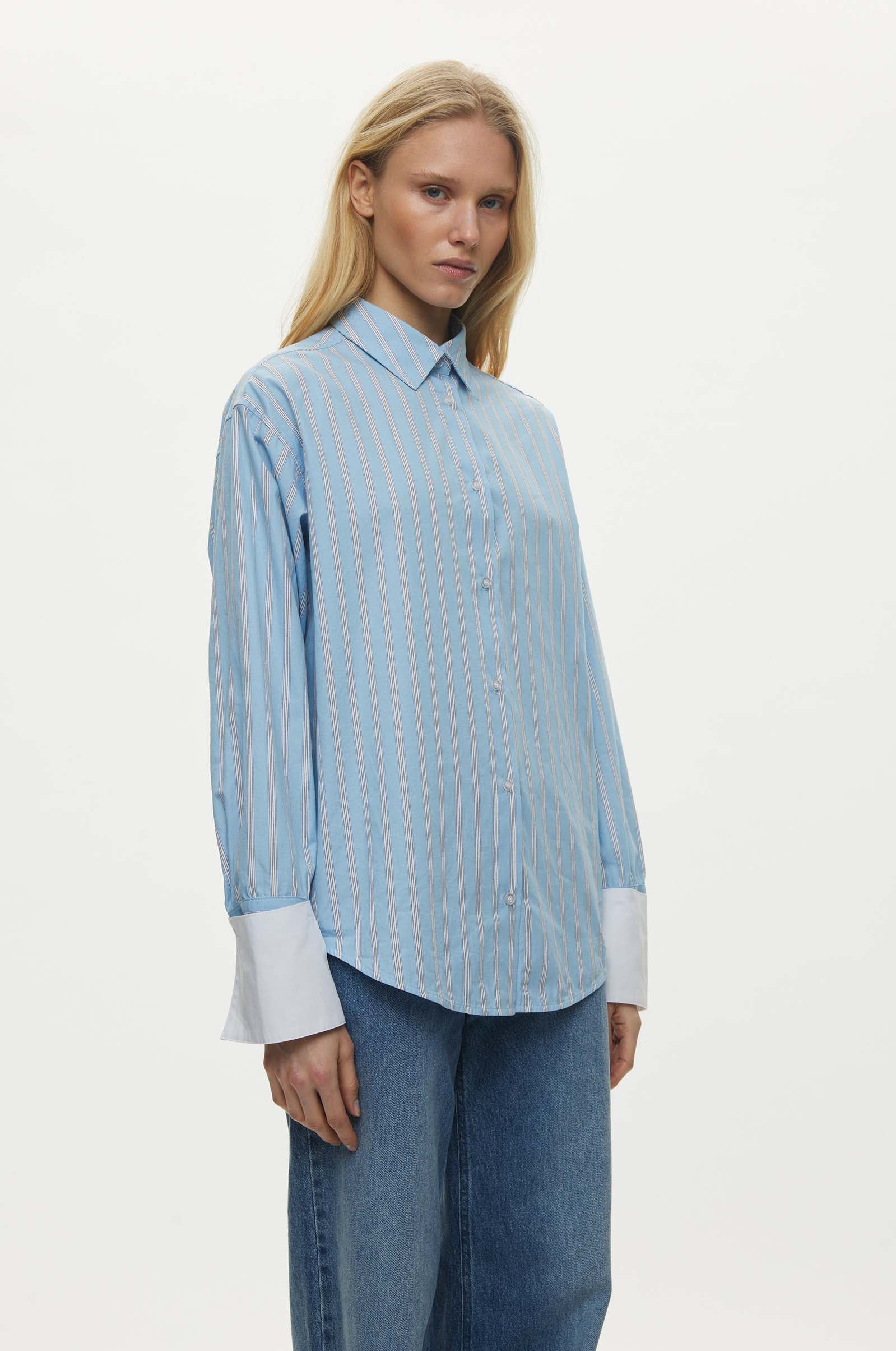 Oval Square Finesse Cuff Shirt SHIRTS 5036 Light Blue Stripe