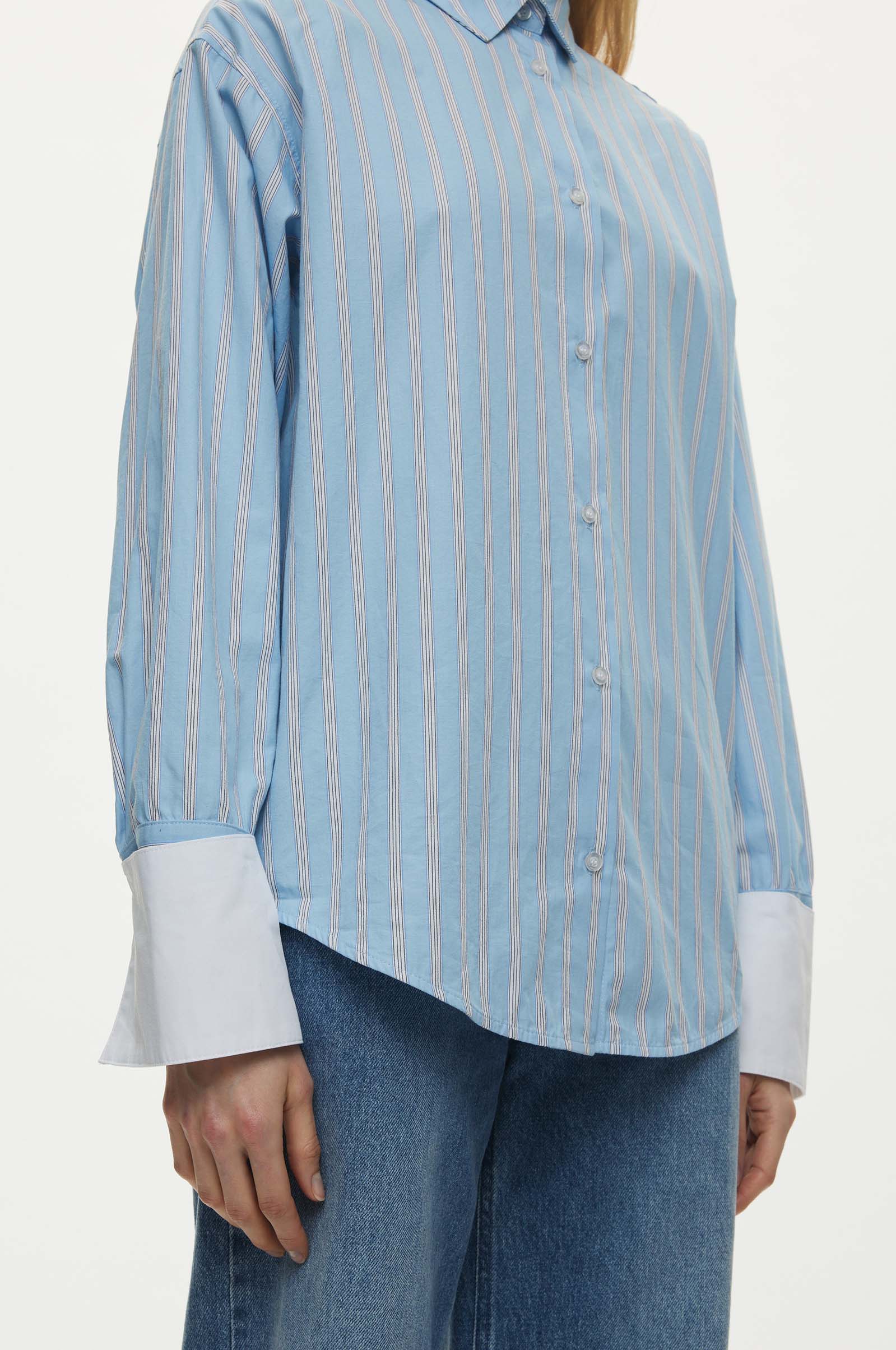 Oval Square Finesse Cuff Shirt SHIRTS 5036 Light Blue Stripe