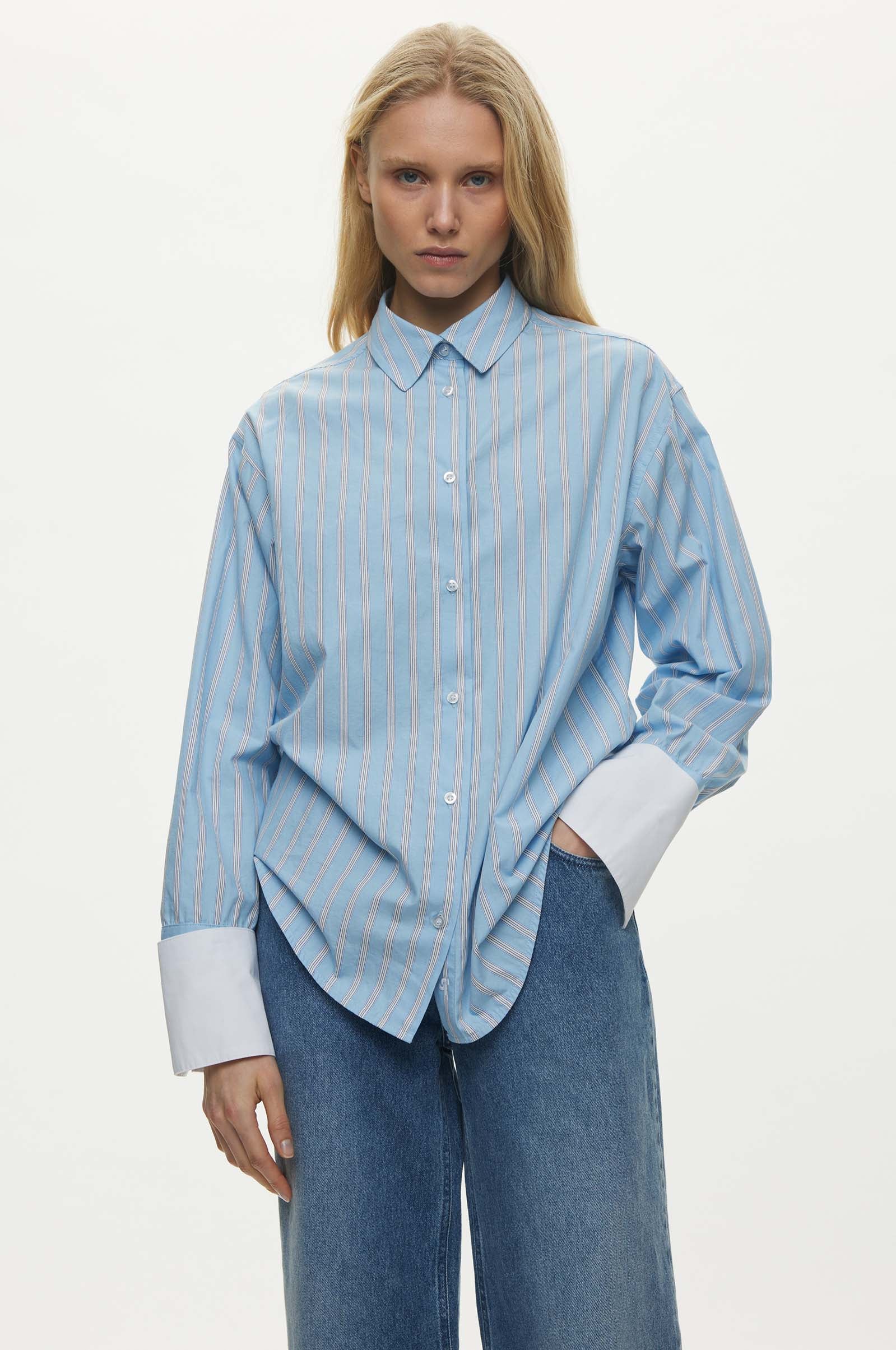 Oval Square Finesse Cuff Shirt SHIRTS 5036 Light Blue Stripe