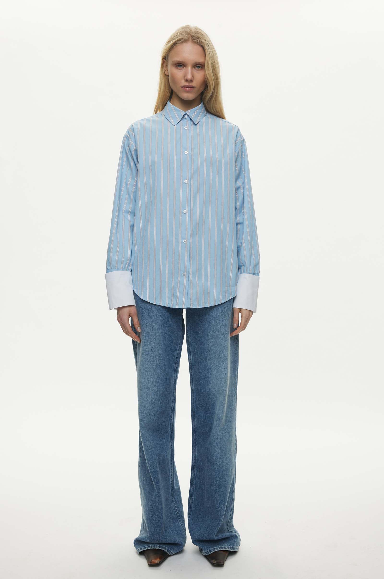 Oval Square Finesse Cuff Shirt SHIRTS 5036 Light Blue Stripe