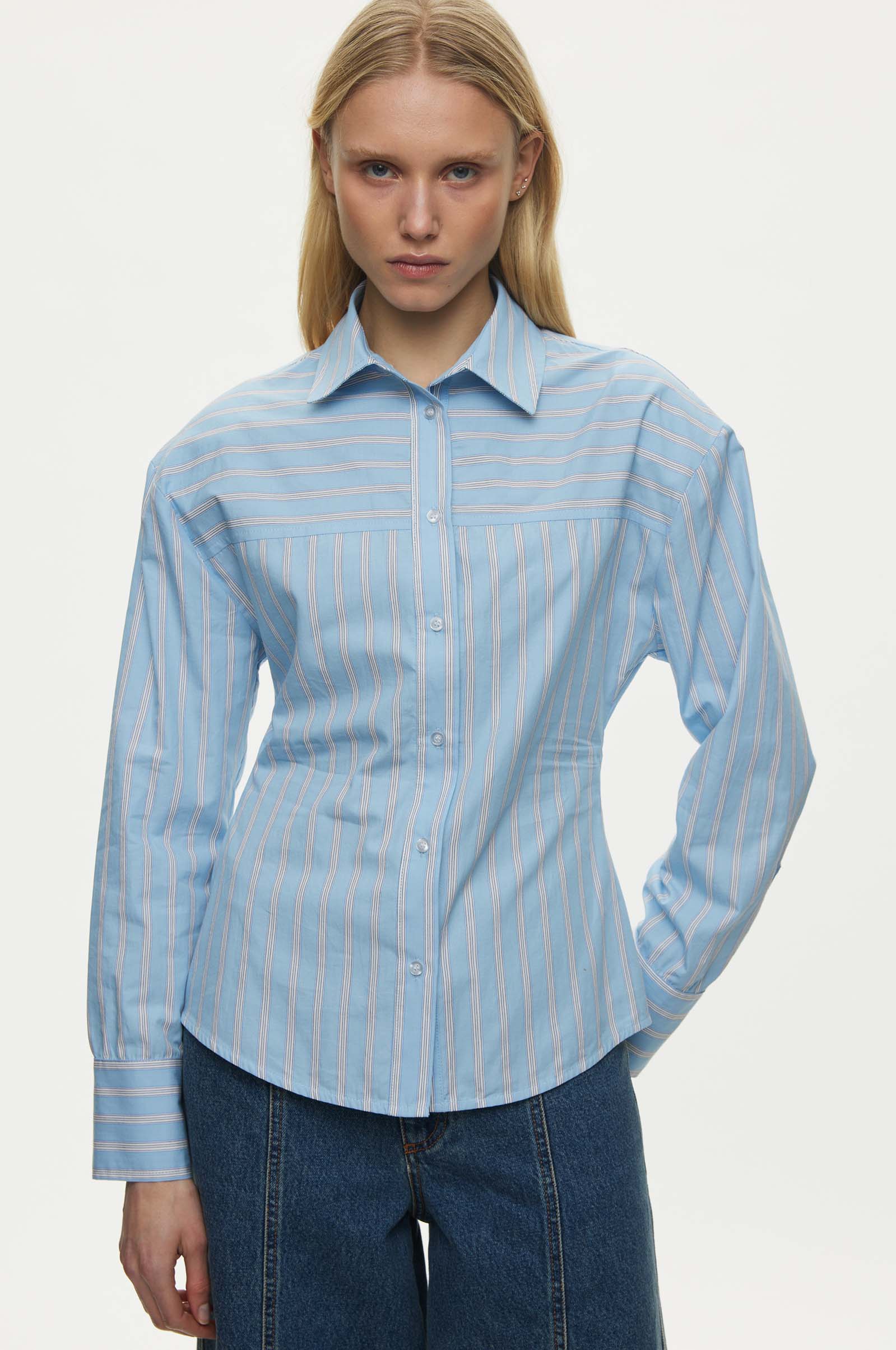 Oval Square Finesse Shirt SHIRTS 5036 Light Blue Stripe