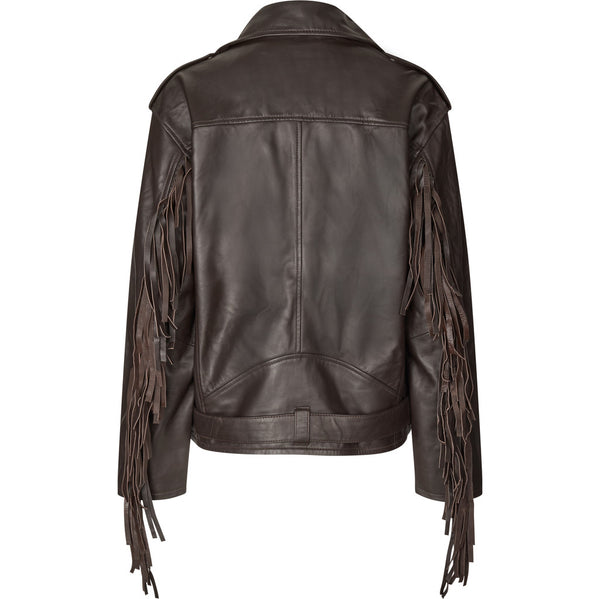 Oval Square Fringe Leather Biker JACKETS 6001 Dark Oak
