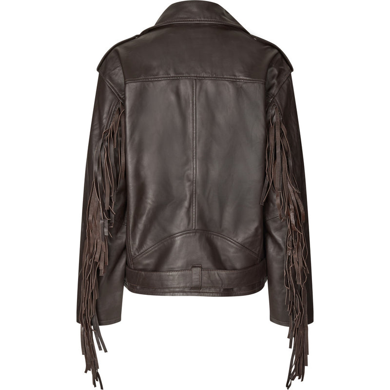 Oval Square Fringe Leather Biker JACKETS 6001 Dark Oak