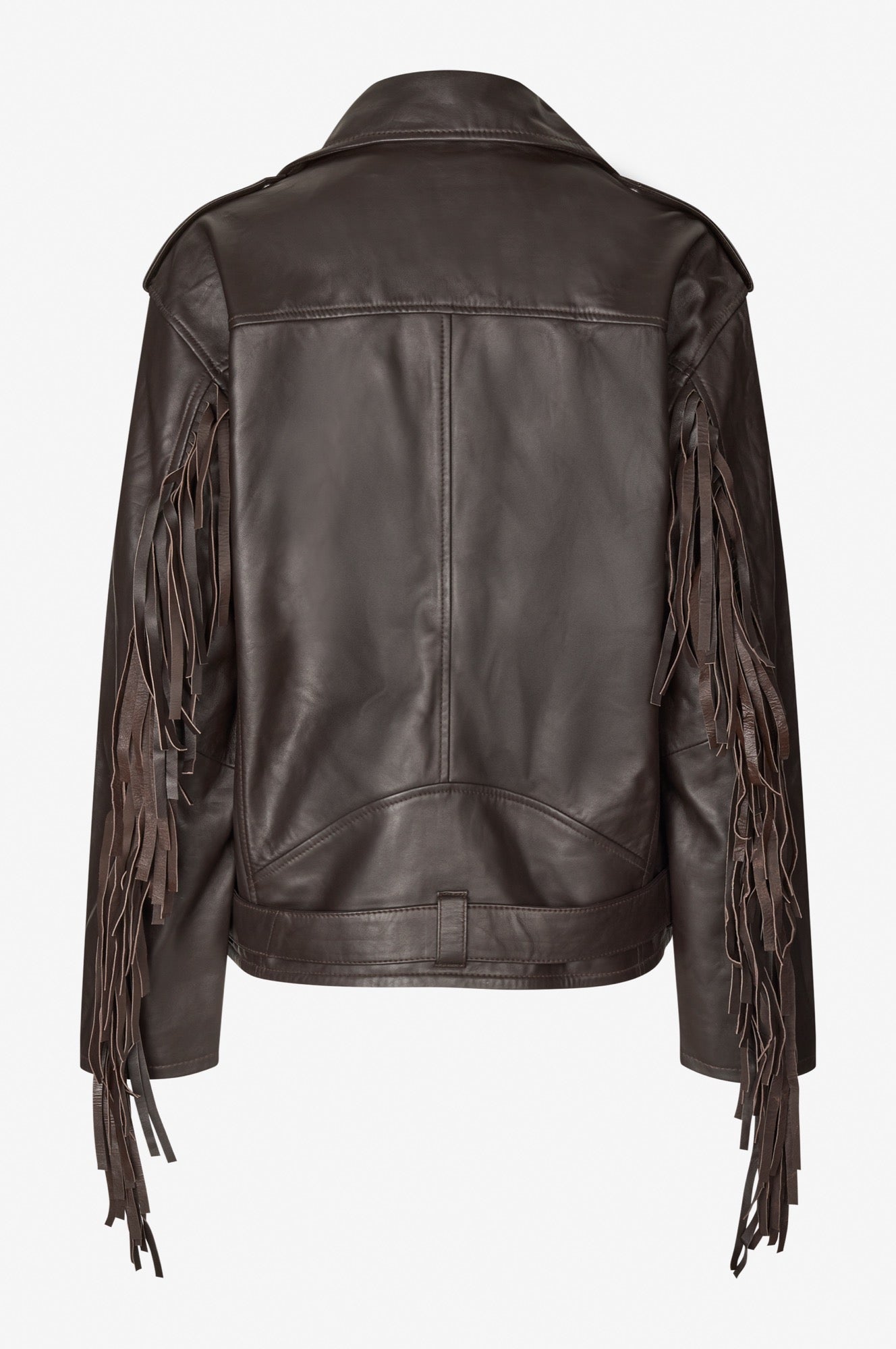 Oval Square Fringe Leather Biker JACKETS 6001 Dark Oak