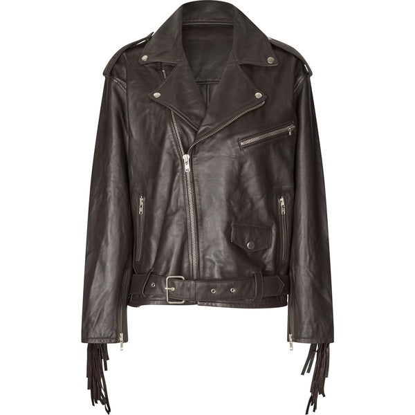 Oval Square Fringe Leather Biker JACKETS 6001 Dark Oak