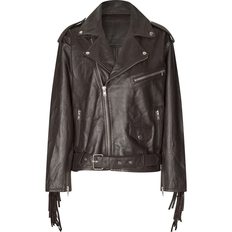Oval Square Fringe Leather Biker JACKETS 6001 Dark Oak