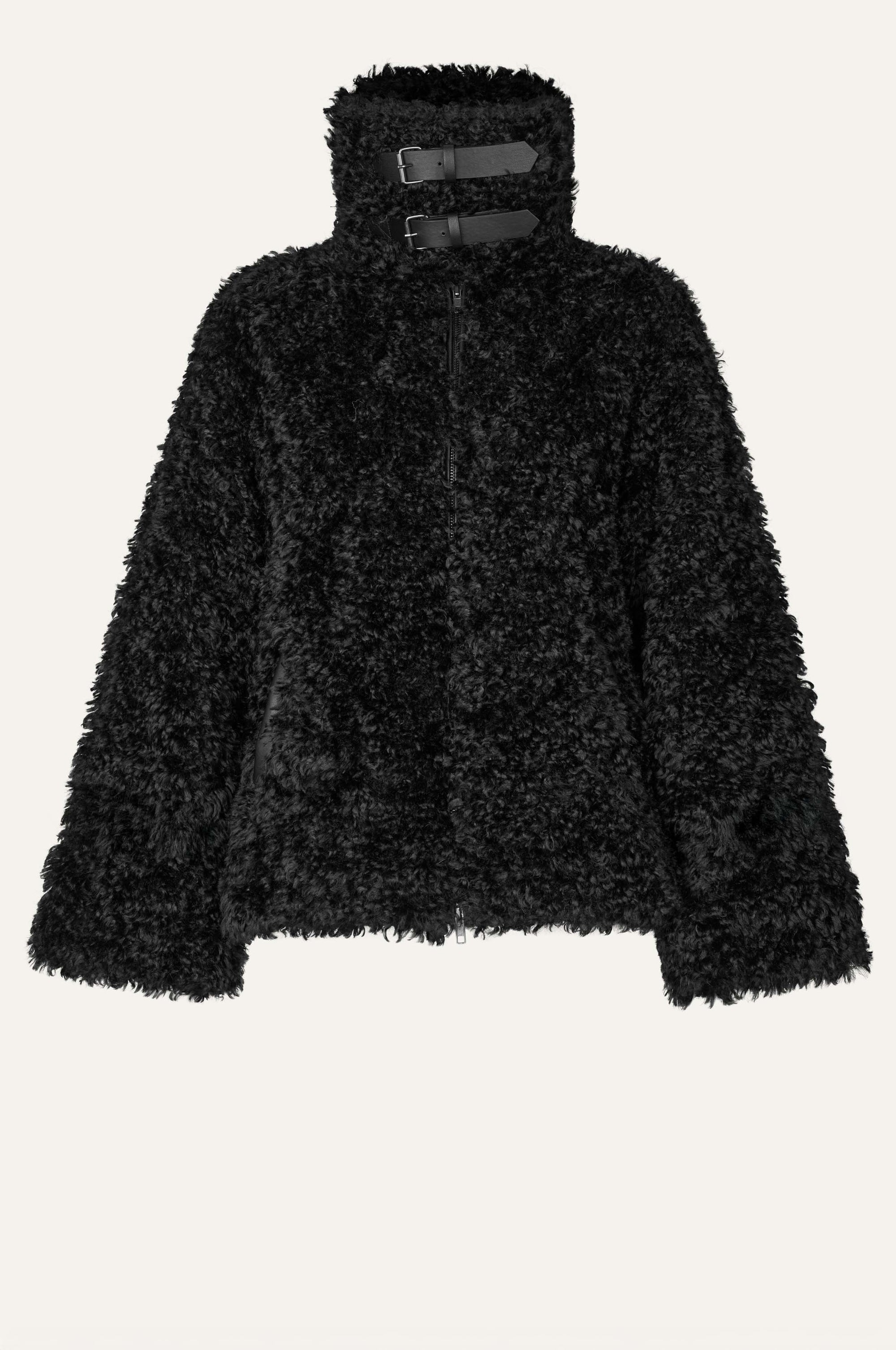 Oval Square Fuzzy Faux Fur JACKETS 8001 Black