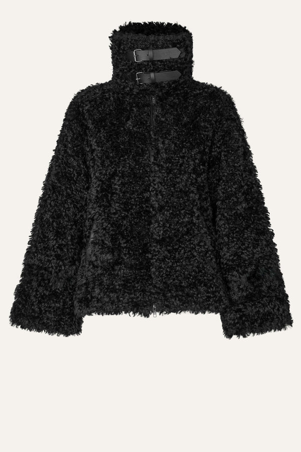 Oval Square Fuzzy Faux Fur JACKETS 8001 Black