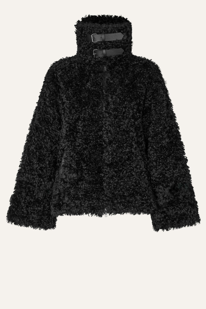 Oval Square Fuzzy Faux Fur JACKETS 8001 Black