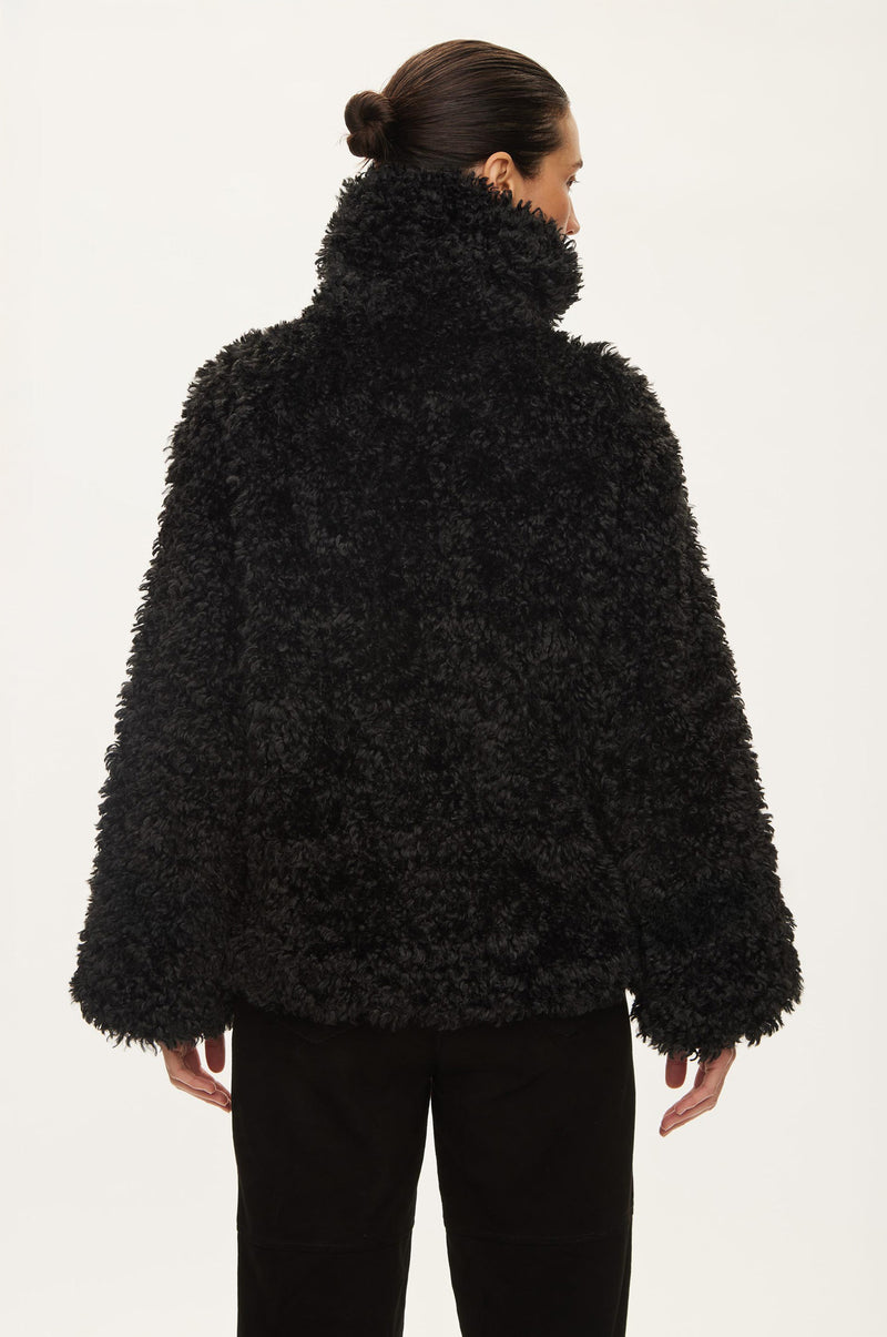 Oval Square Fuzzy Faux Fur JACKETS 8001 Black