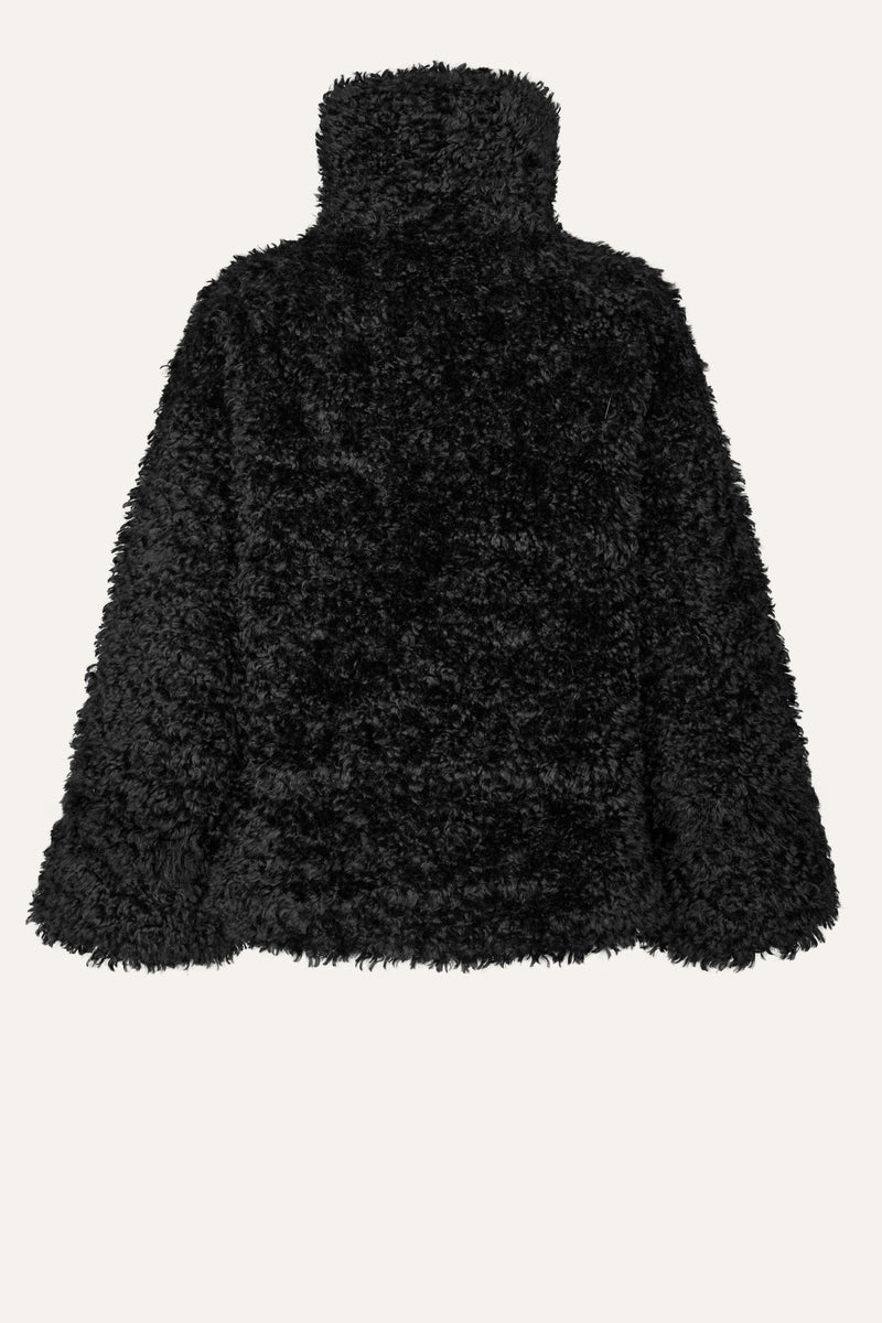 Oval Square Fuzzy Faux Fur JACKETS 8001 Black