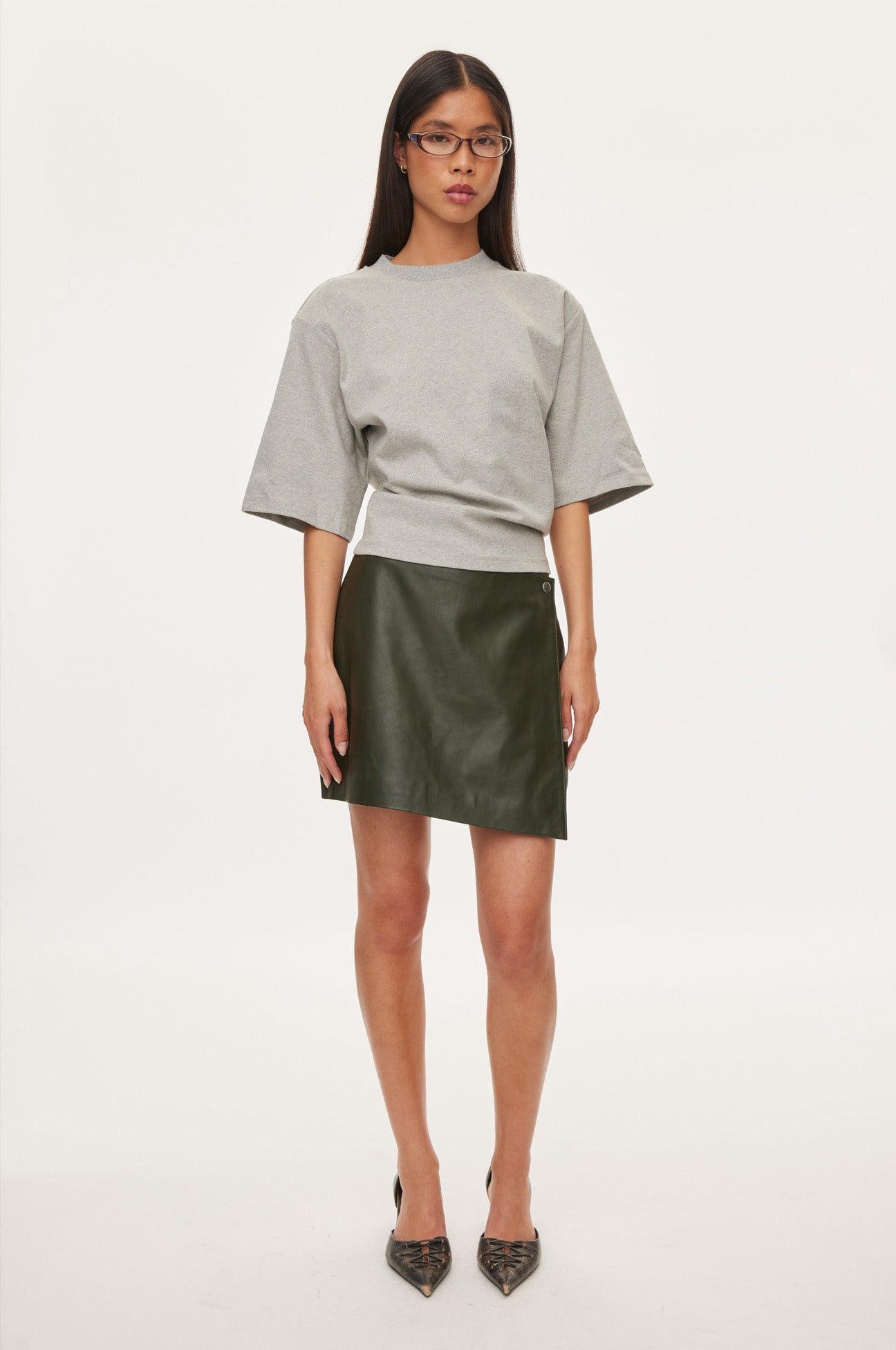 Oval Square Glory Leather Skirt SKIRTS 4021 Dark Army
