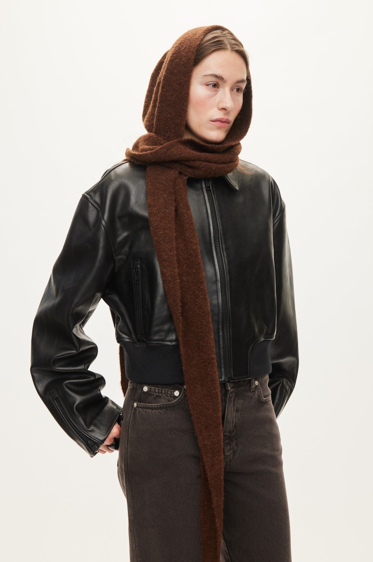 Oval Square Hood Scarf SCARFS Brown