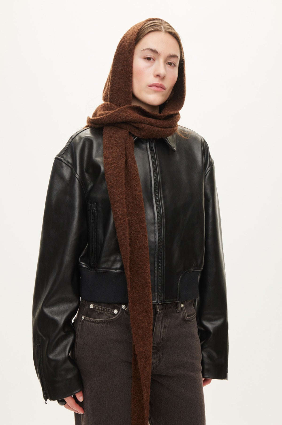 Oval Square Hood Scarf SCARFS Brown