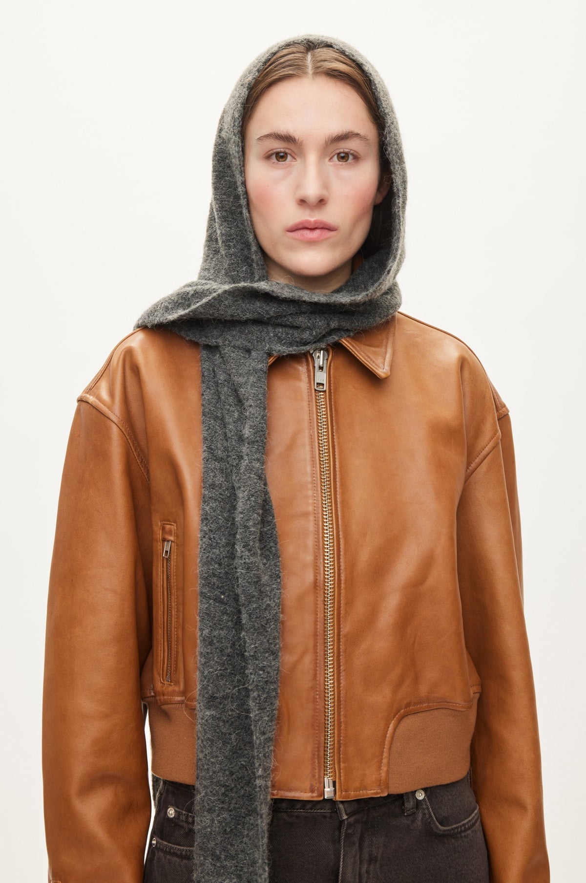 Oval Square Hood Scarf SCARFS Dark grey Melange