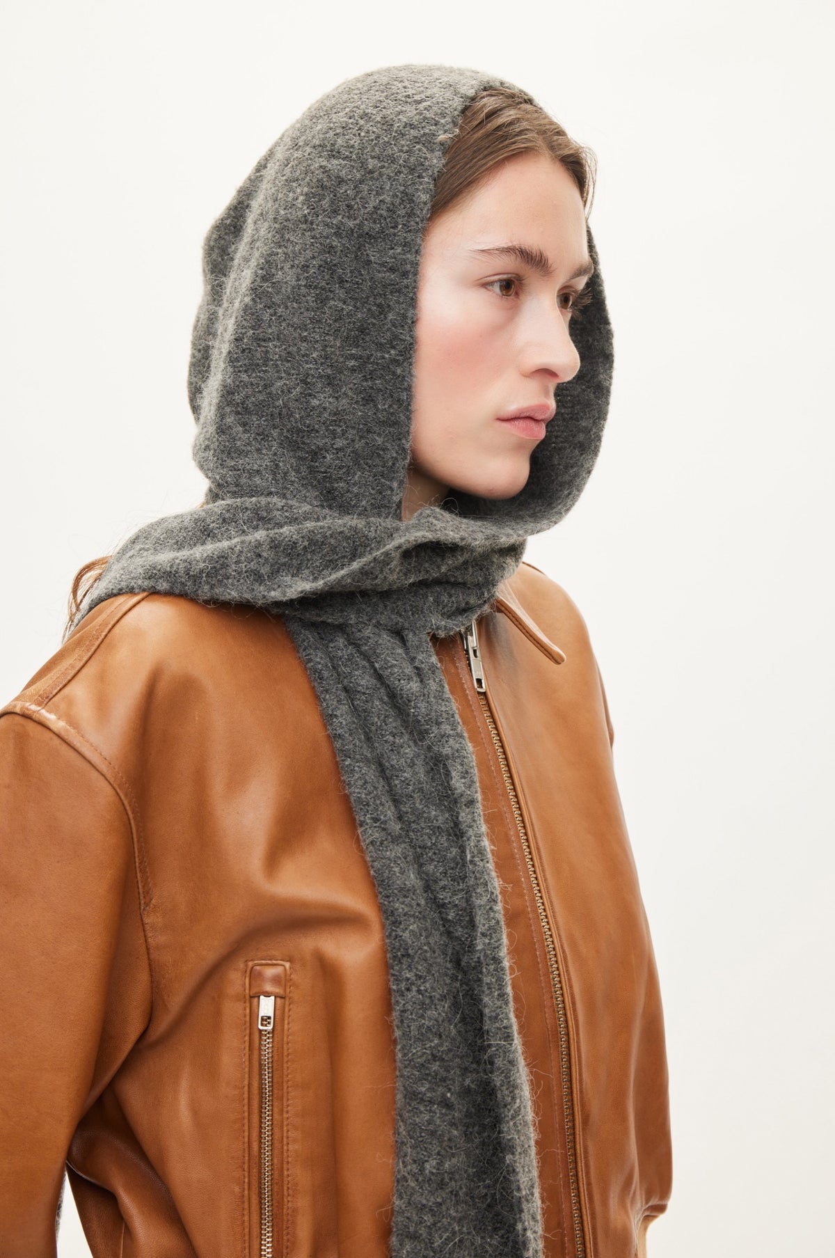 Oval Square Hood Scarf SCARFS Dark grey Melange