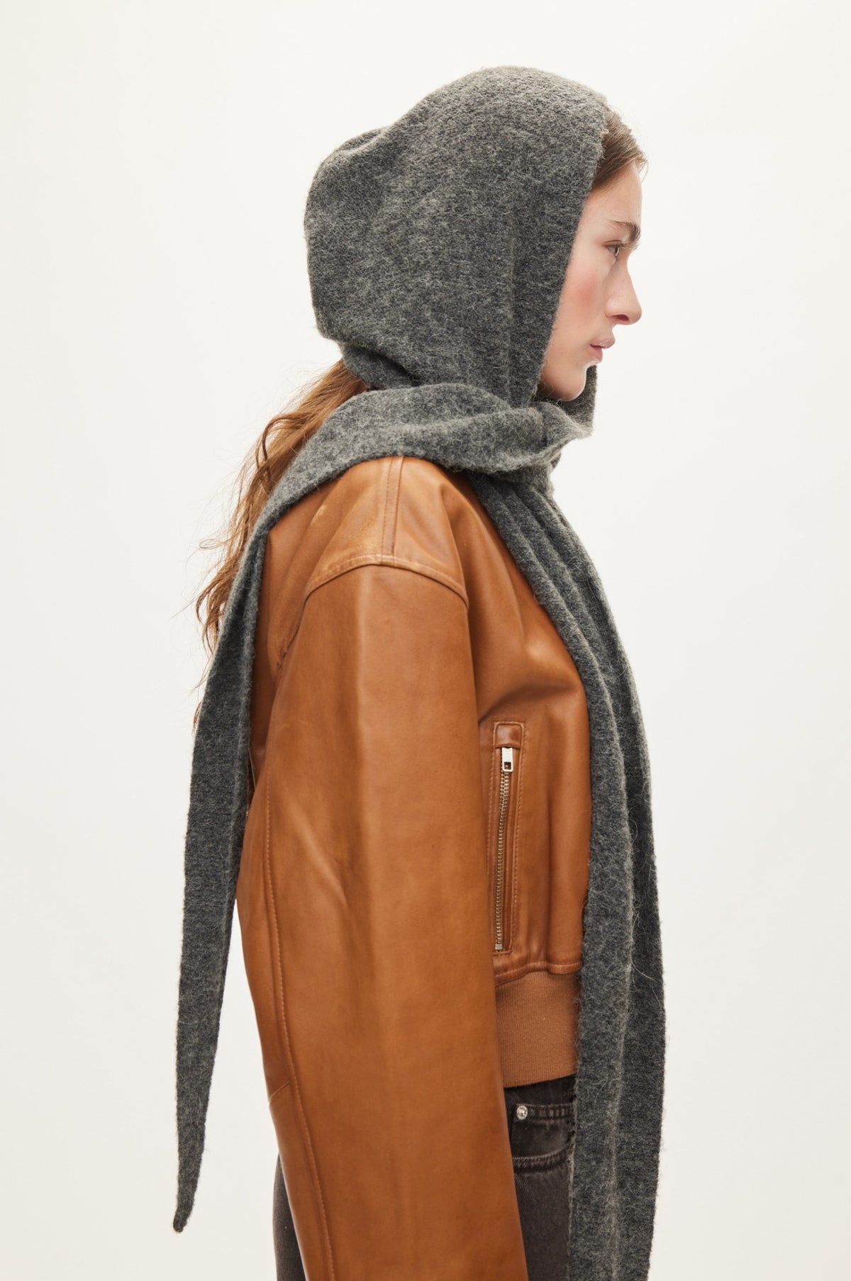 Oval Square Hood Scarf SCARFS Dark grey Melange
