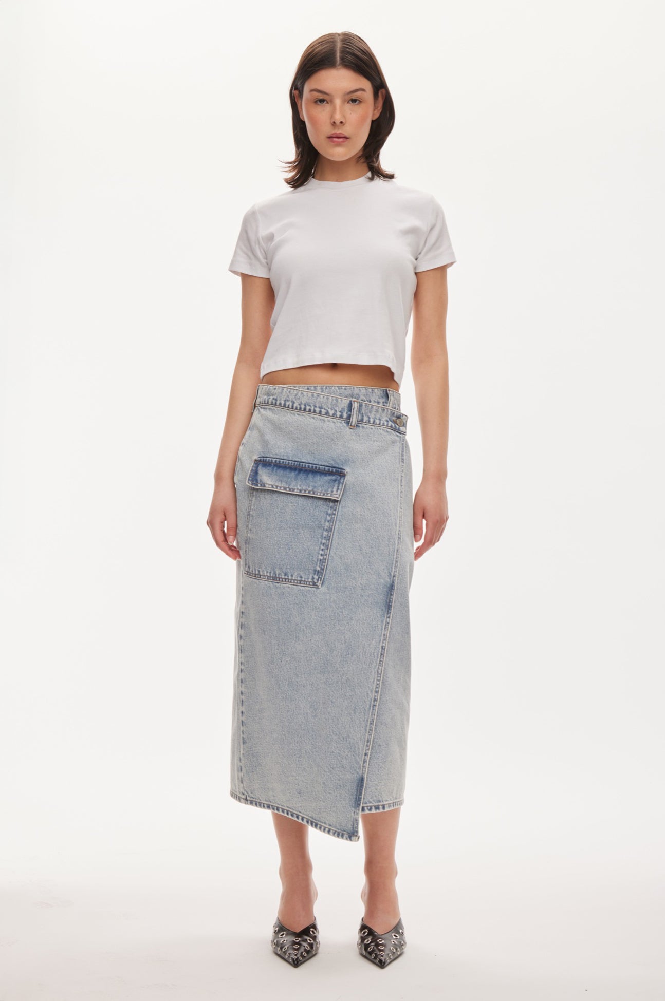 Oval Square Isla denim skirt SKIRTS Light Blue wash