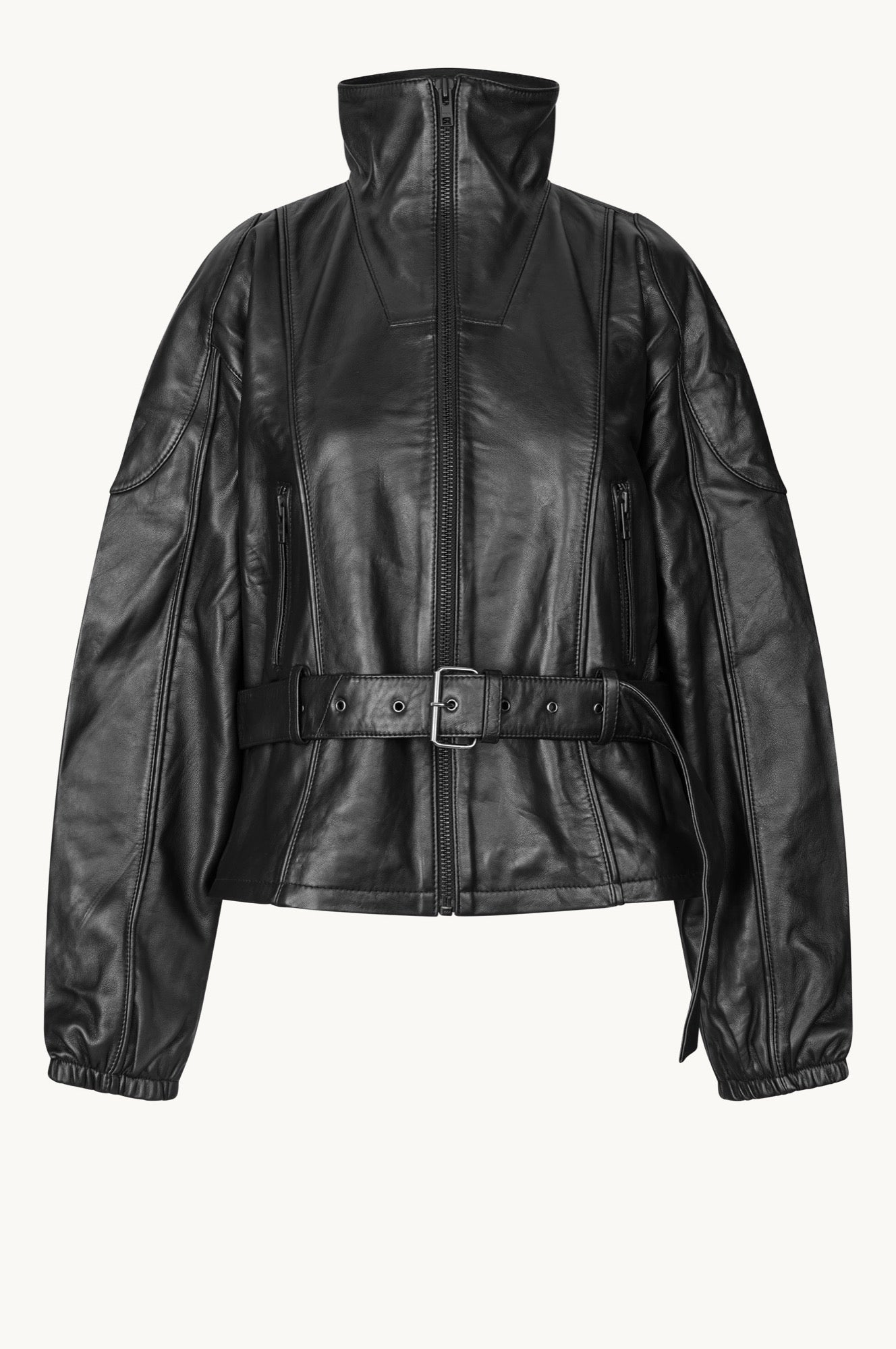 Oval Square Jazzy leather jacket JACKETS Black