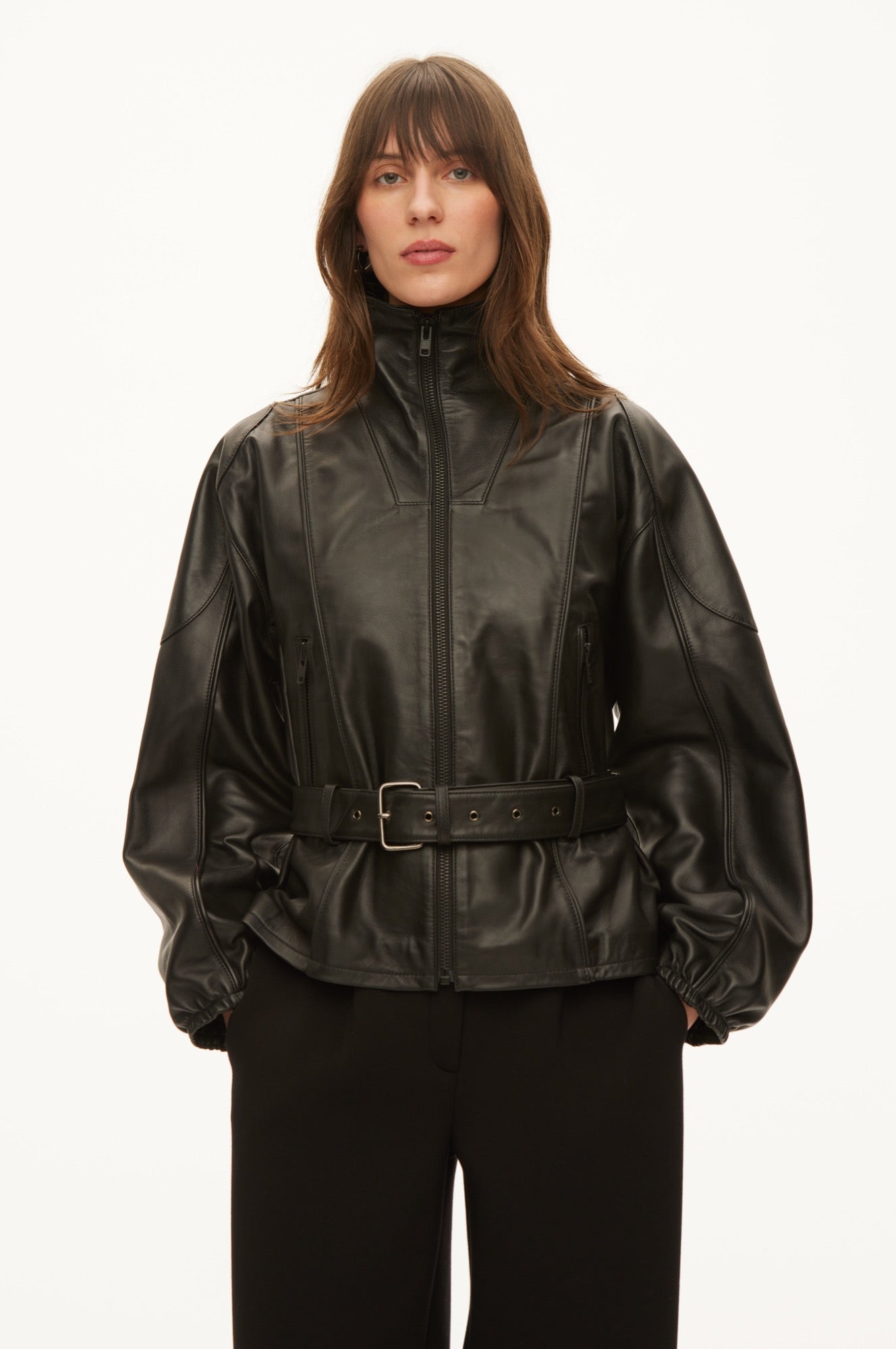 Oval Square Jazzy leather jacket JACKETS Black
