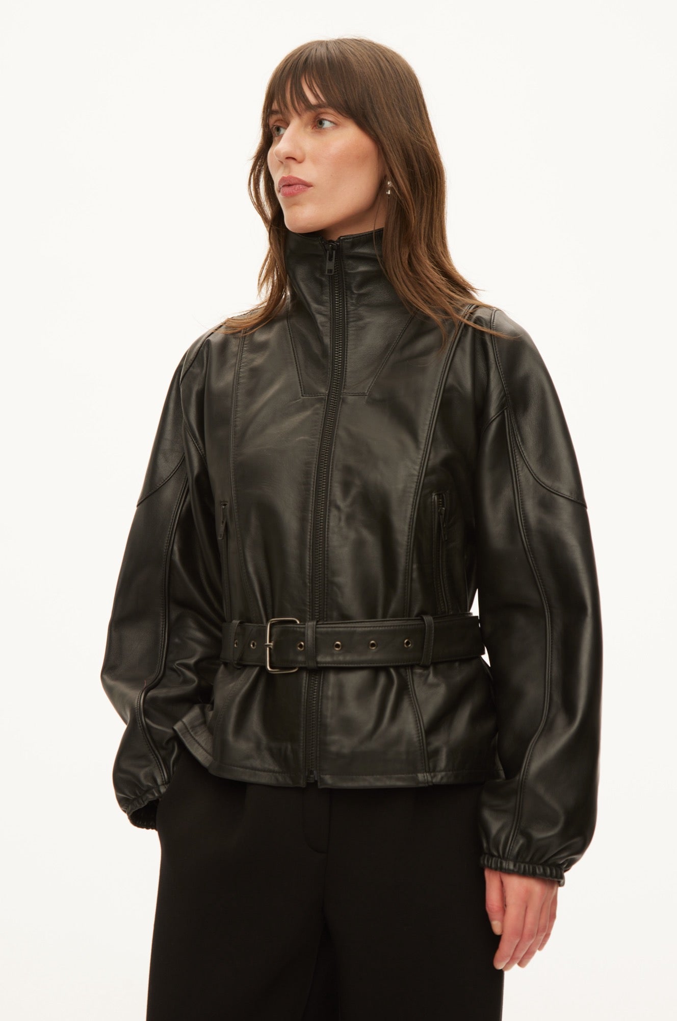 Oval Square Jazzy leather jacket JACKETS Black