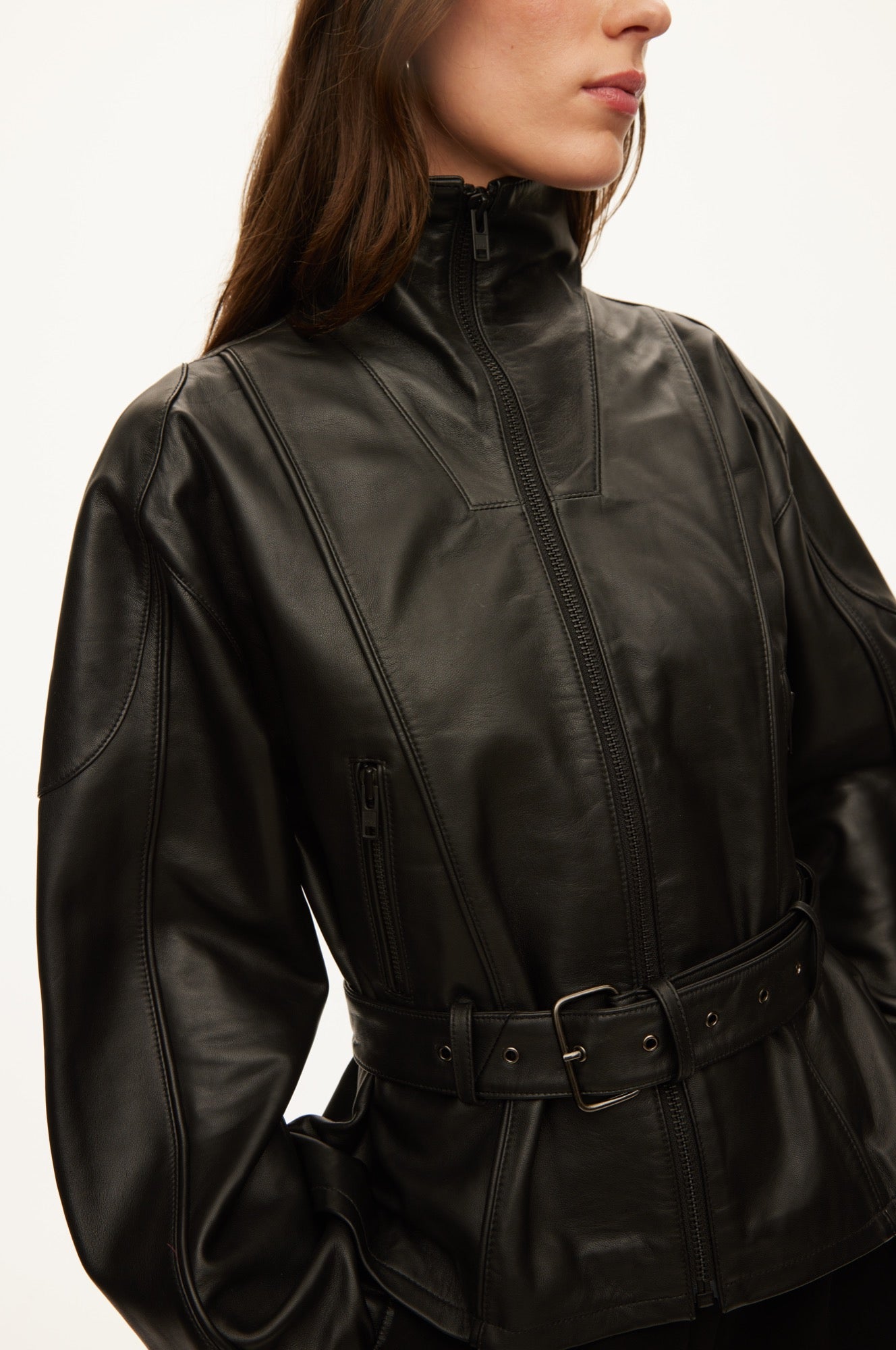 Oval Square Jazzy leather jacket JACKETS Black