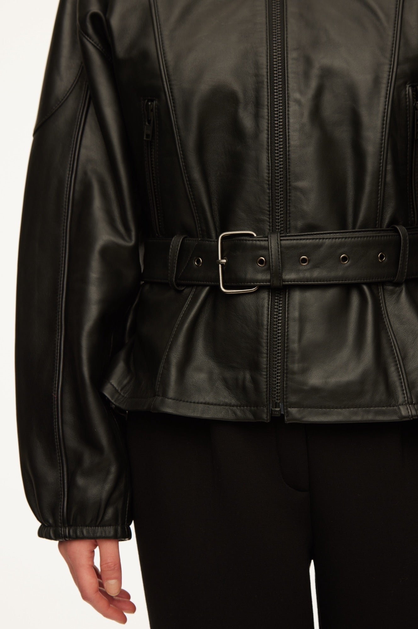 Oval Square Jazzy leather jacket JACKETS Black