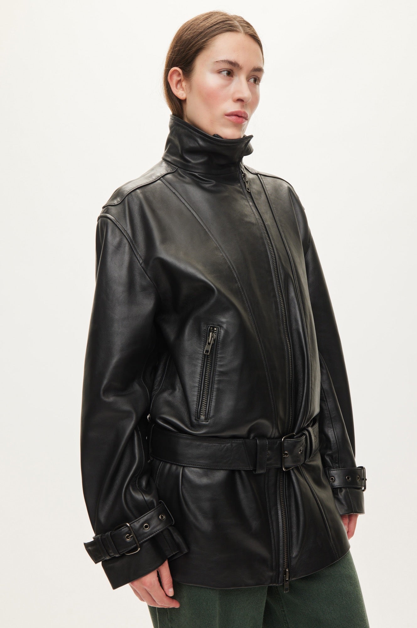Oval Square Jelena Leather Jacket JACKETS Black
