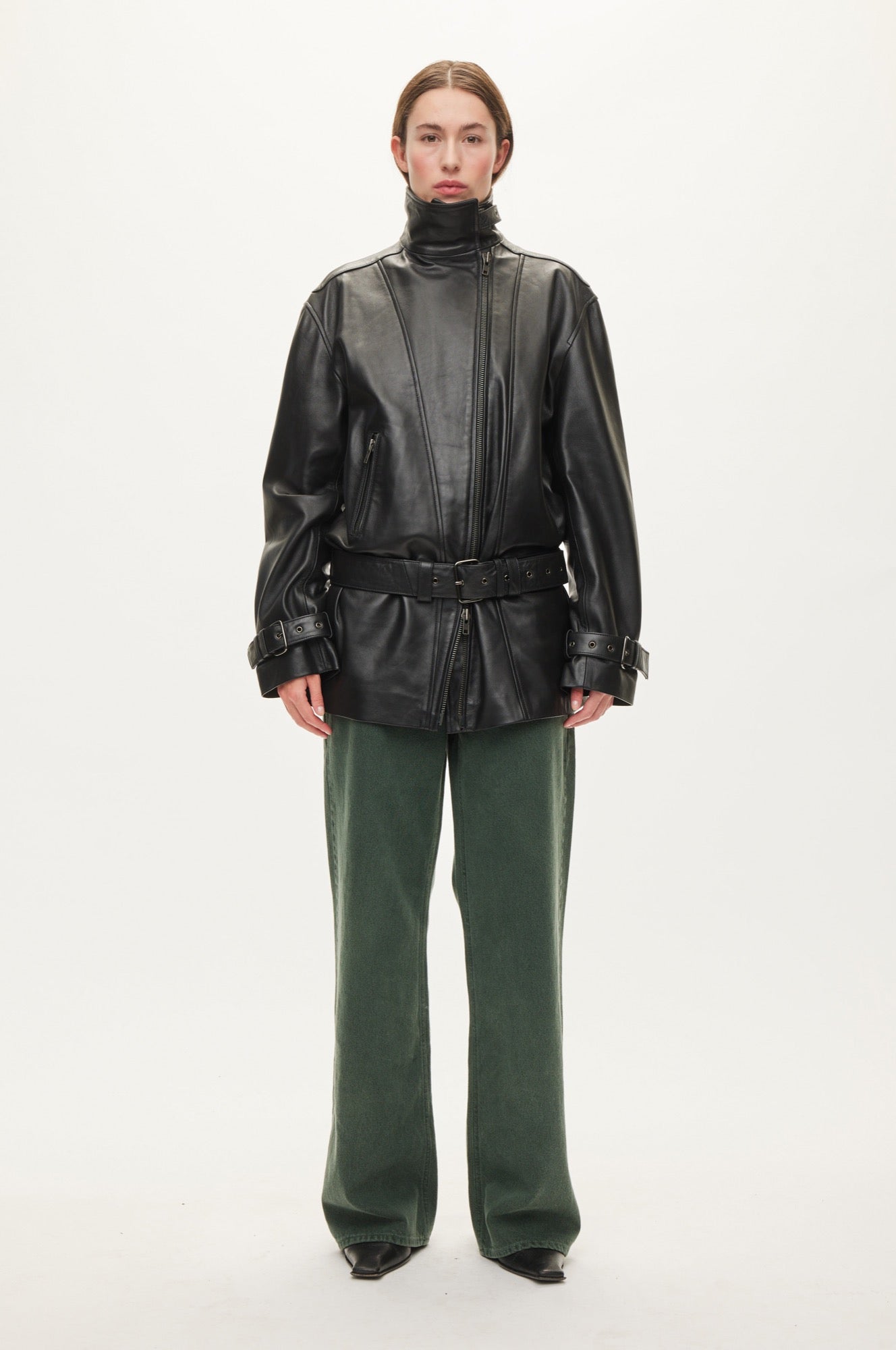 Oval Square Jelena Leather Jacket JACKETS Black