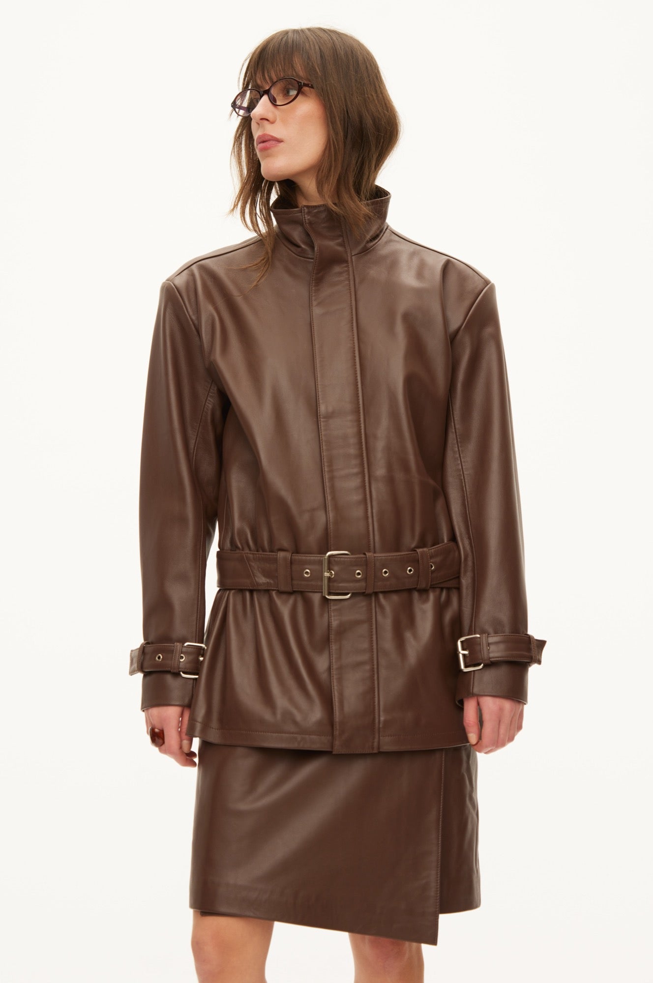 Oval Square Jenni leather jacket JACKETS Shaved chocolate