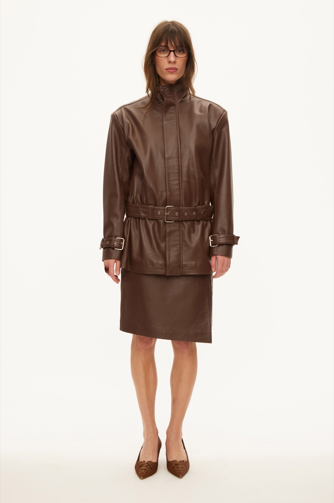 Oval Square Jenni leather jacket JACKETS Shaved chocolate