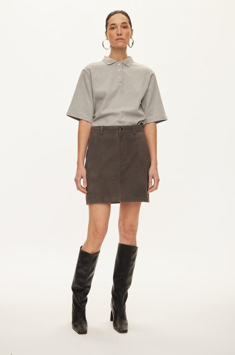 Oval Square Kylie Suede Skirt SKIRTS Dark Gull Grey