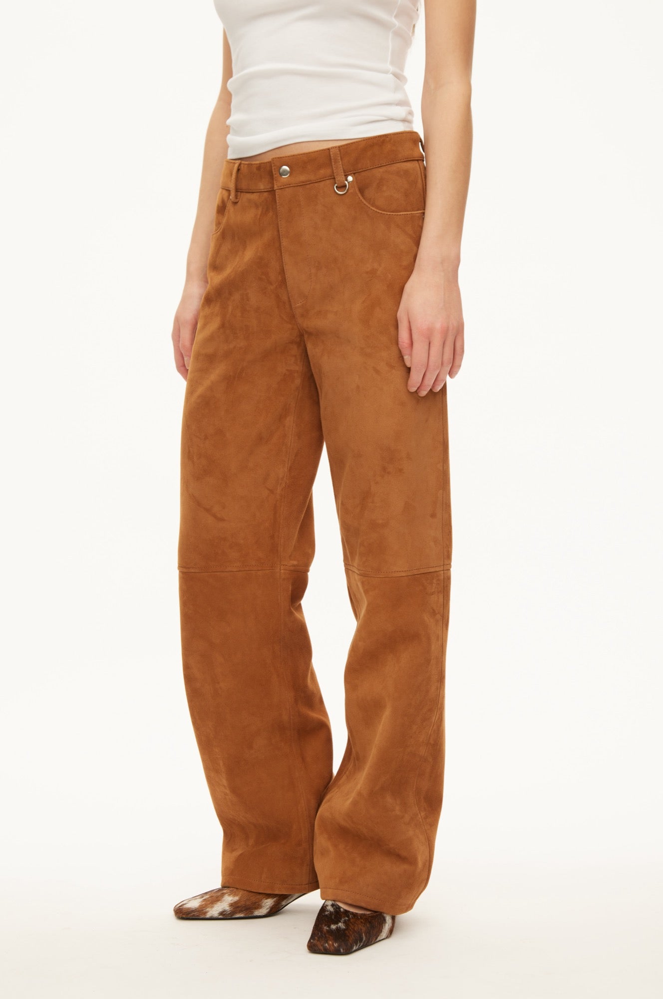 Oval Square Kylie suede trousers TROUSERS Tobacco brown