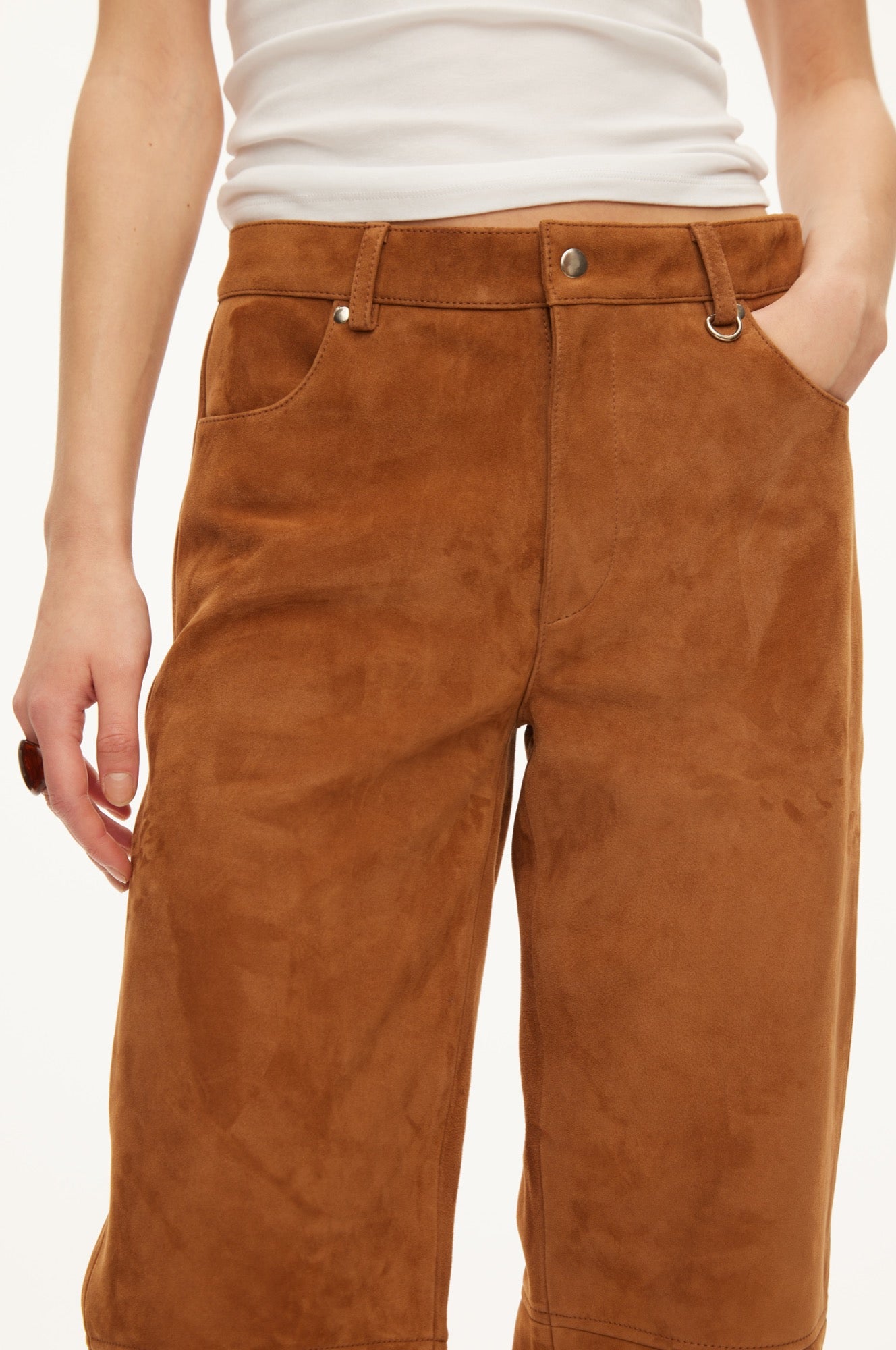 Oval Square Kylie suede trousers TROUSERS Tobacco brown